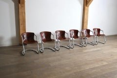 Ensemble de 6 chaises de salle à manger tubulaires chromées et en cuir de selle pour Metaform, 1970