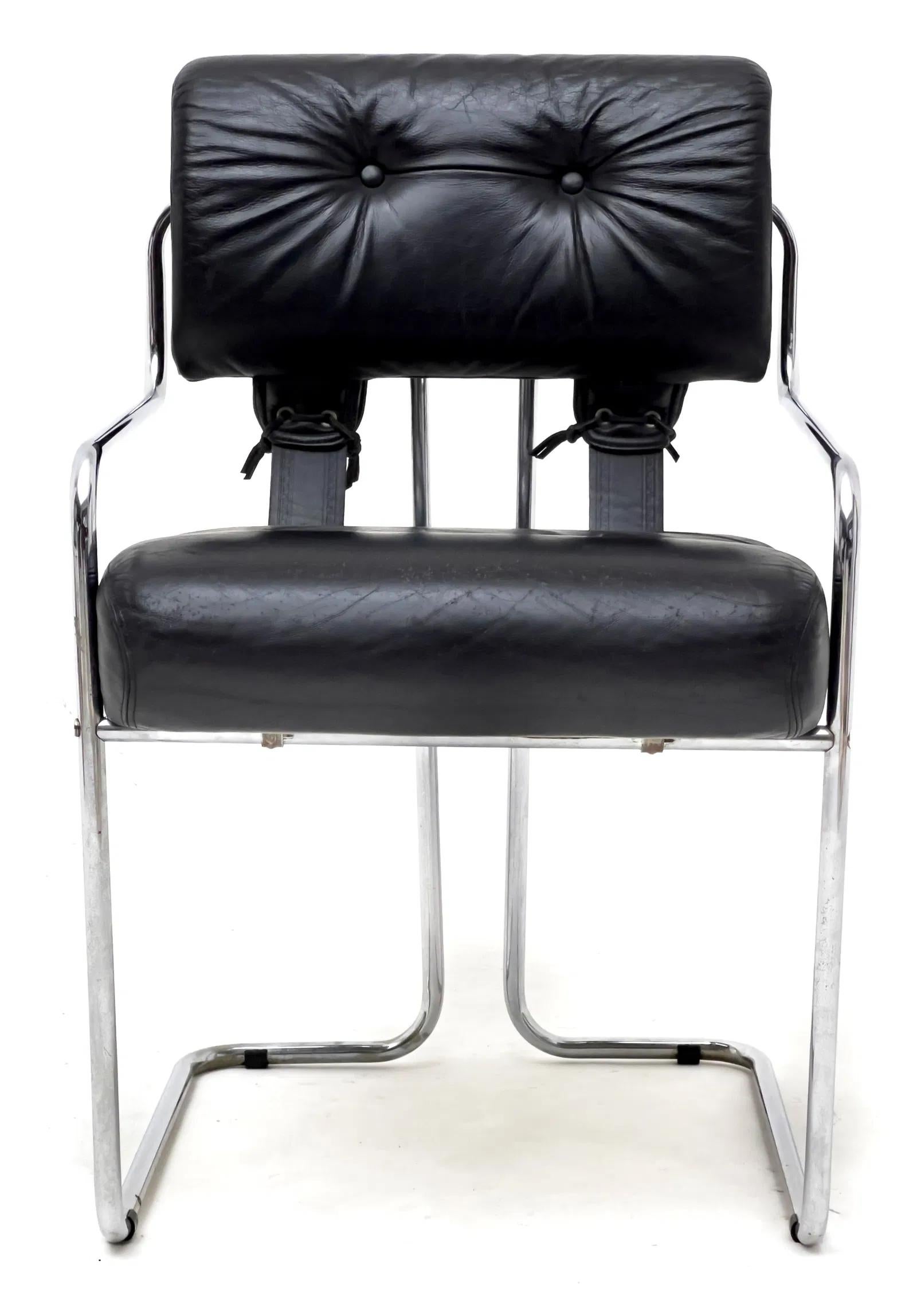 Italian Set of 6 Tucroma Chairs in Black Leather by Guido Faleschini , 1970s Italy