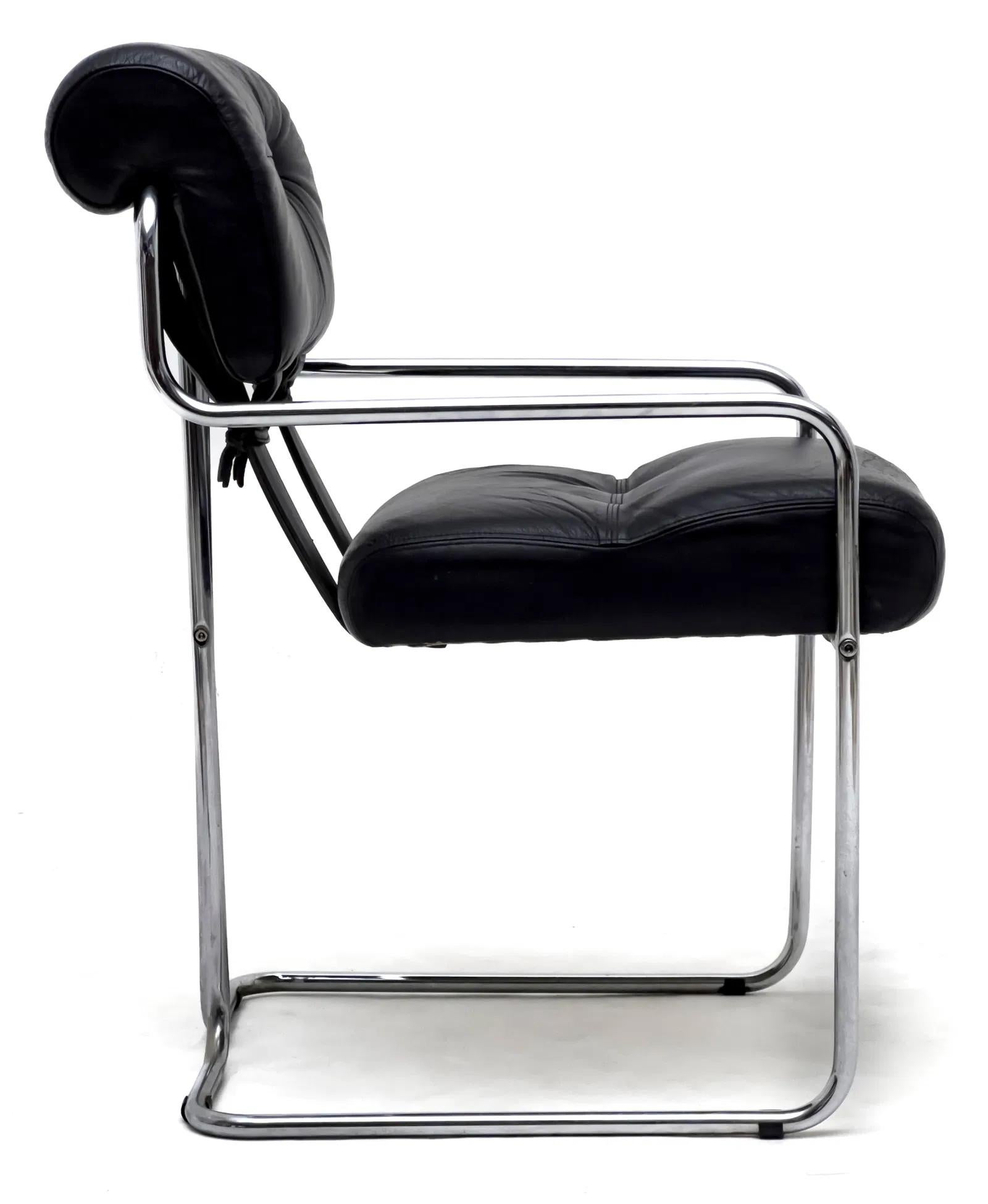 Set of 6 Tucroma Chairs in Black Leather by Guido Faleschini , 1970s Italy In Good Condition In Los Angeles, CA