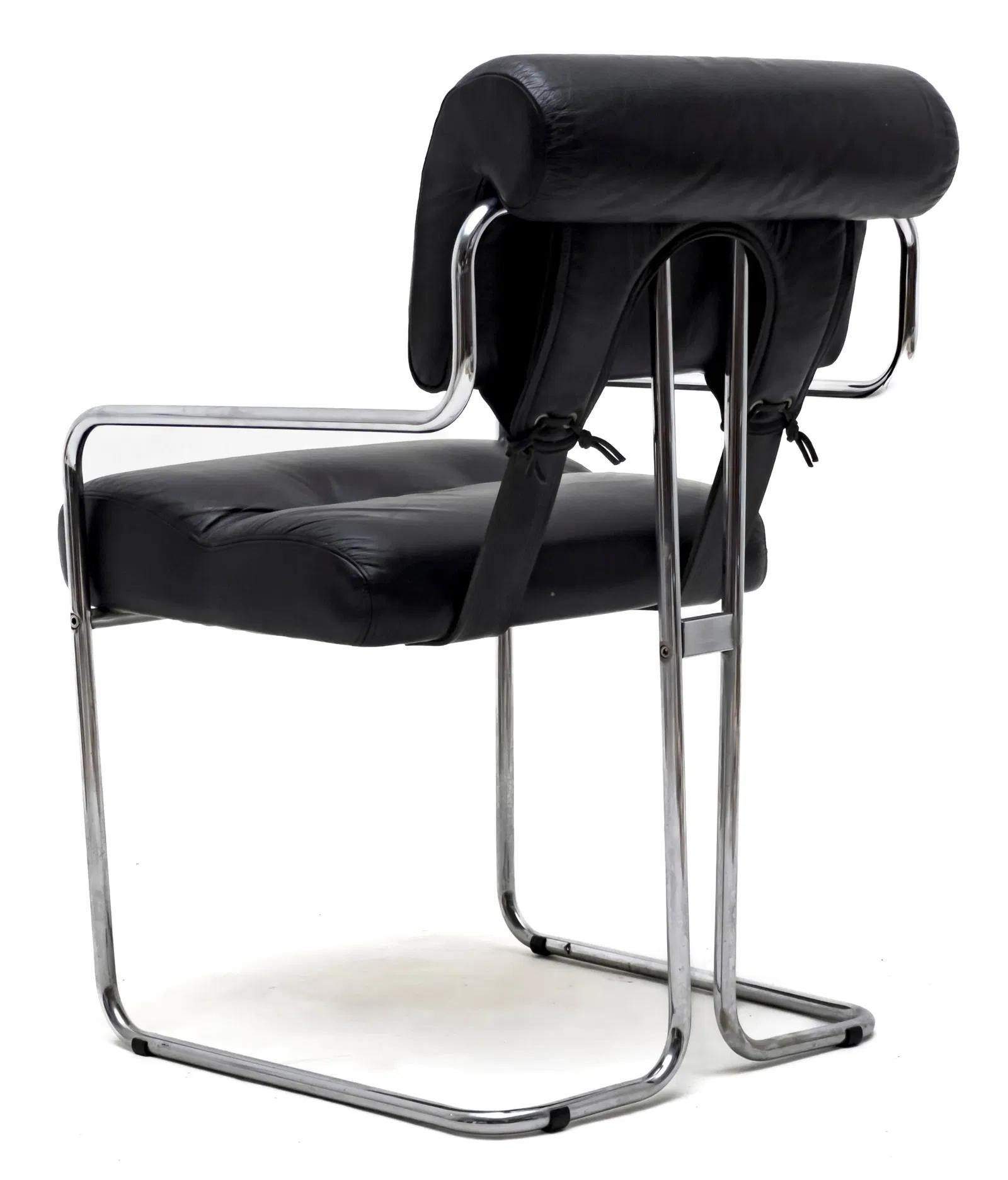 Late 20th Century Set of 6 Tucroma Chairs in Black Leather by Guido Faleschini , 1970s Italy