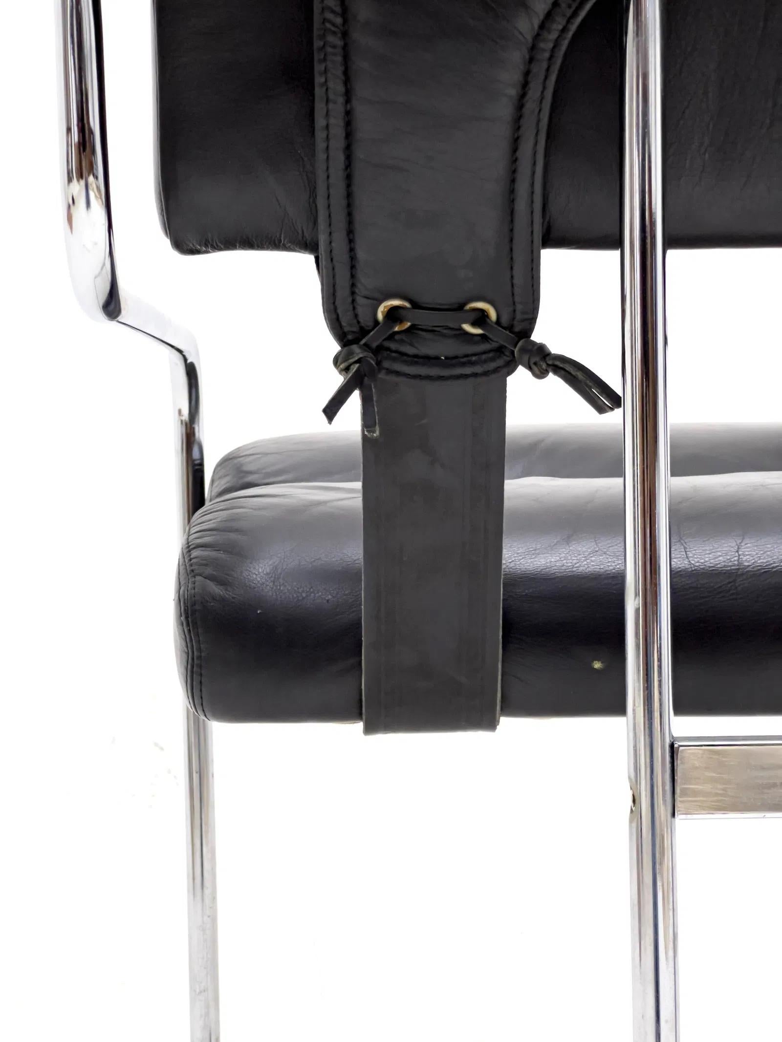 Set of 6 Tucroma Chairs in Black Leather by Guido Faleschini , 1970s Italy 1