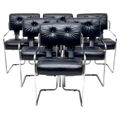 Set of 6 Tucroma Chairs in Black Leather by Guido Faleschini , 1970s Italy