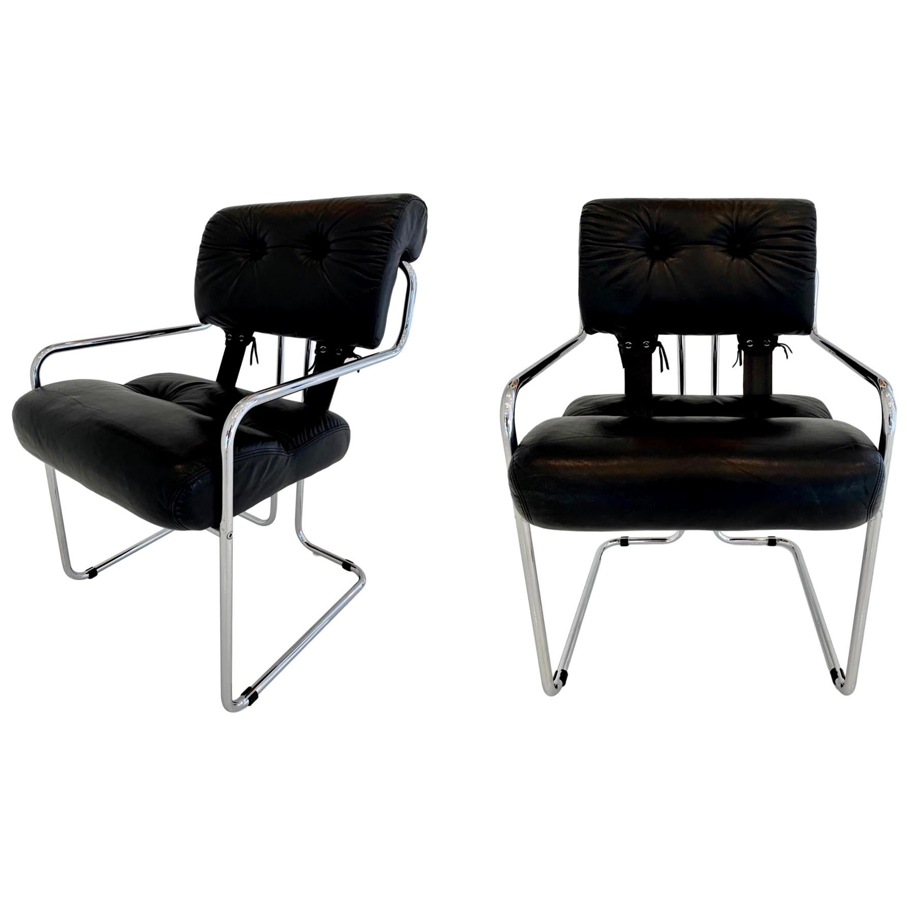 Pair of 'Tucroma' Chairs in Black Leather by Guido Faleschini