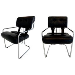 Pair of 'Tucroma' Chairs in Black Leather by Guido Faleschini