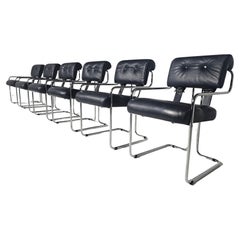 Conjunto de 6 sillas Tucroma de cuero negro de Guido Faleschini, Mariani