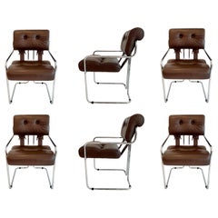 Set of 6 "Tucroma" Chairs in Brown Leather by Guido Faleschini