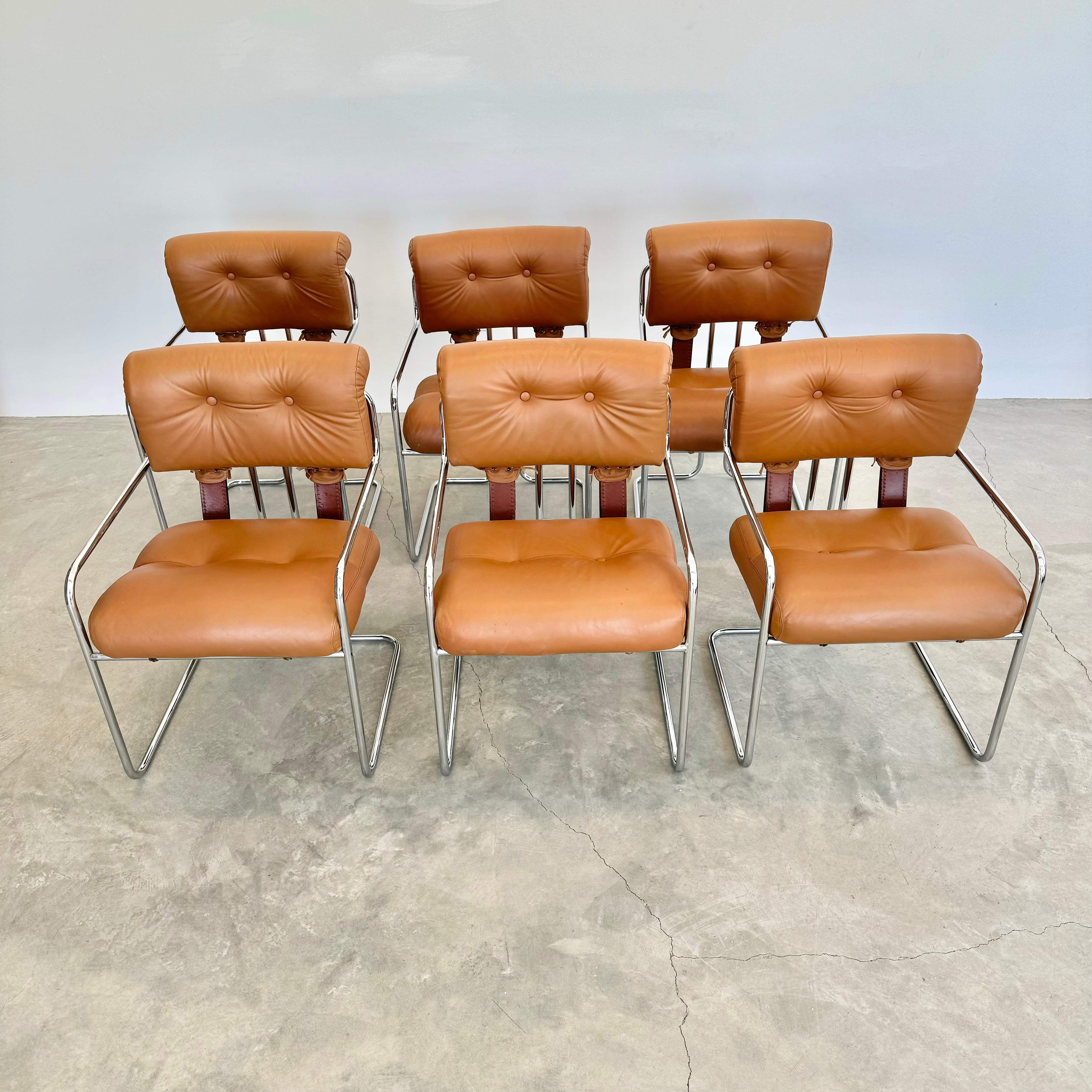 Mid-Century Modern Set of 6 'Tucroma' Chairs in Tan by Guido Faleschini, 1970s Italy For Sale