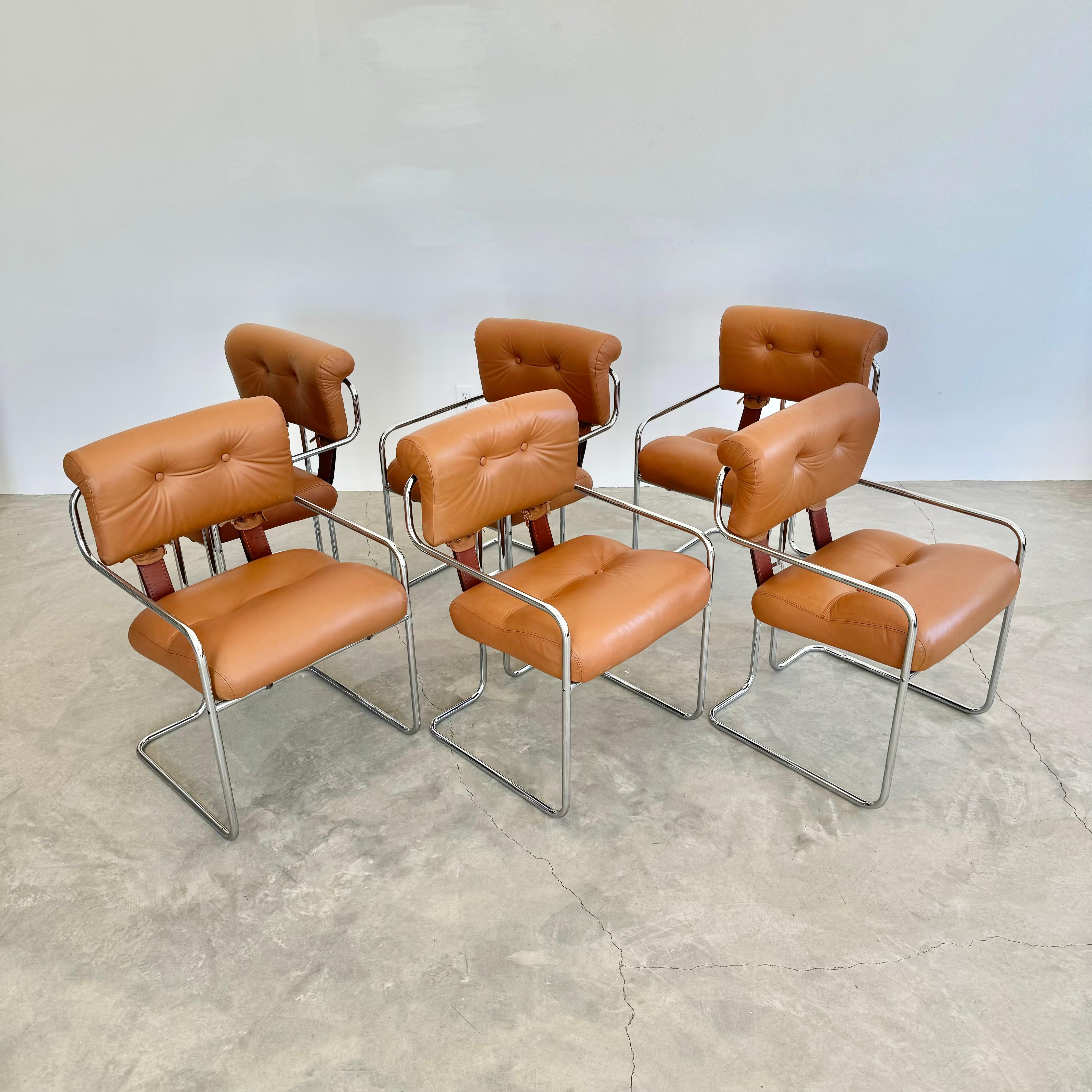 Fin du 20e siècle Ensemble de 6 chaises Tucroma en brun clair de Guido Faleschini, 1970, Italie en vente