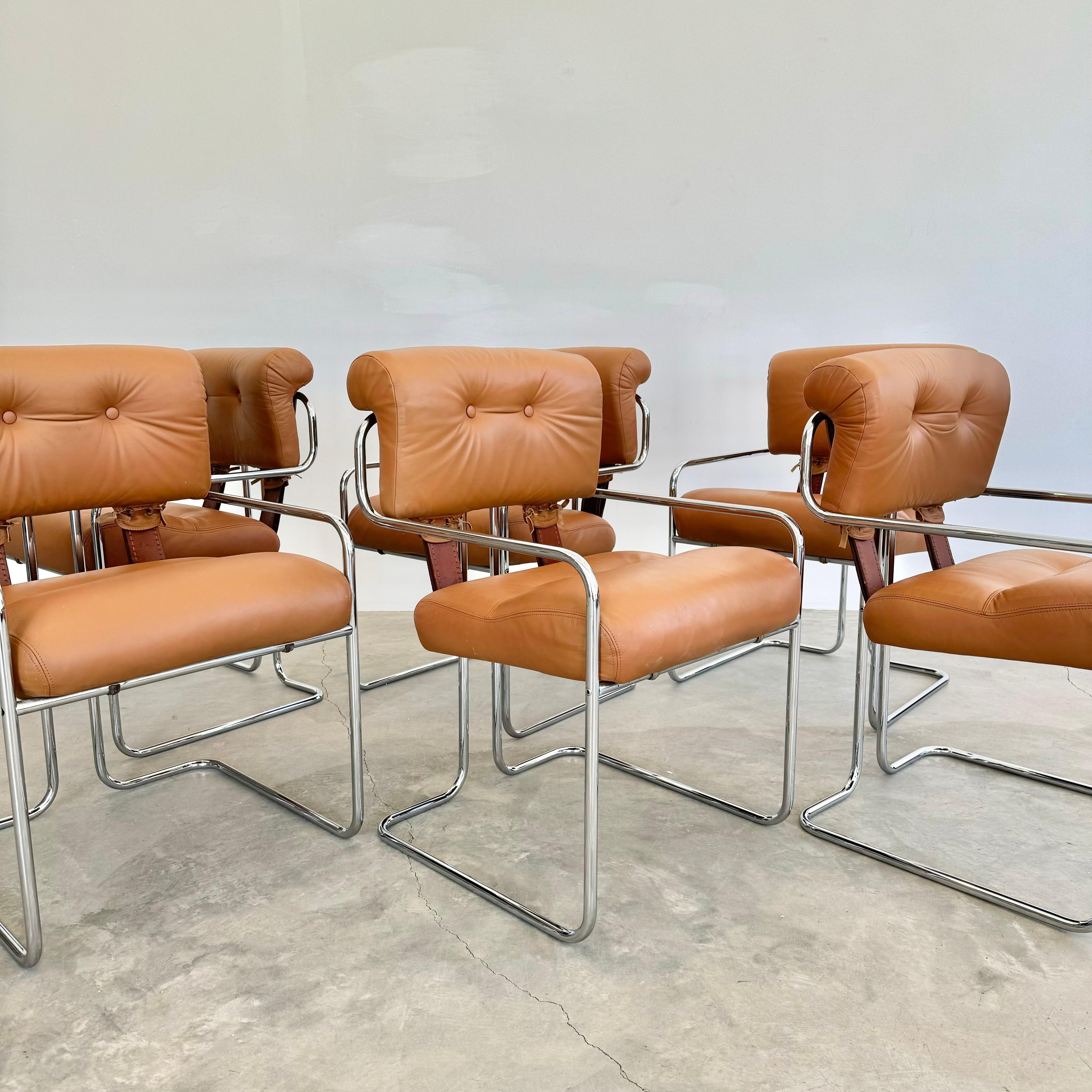 Chrome Ensemble de 6 chaises Tucroma en brun clair de Guido Faleschini, 1970, Italie en vente