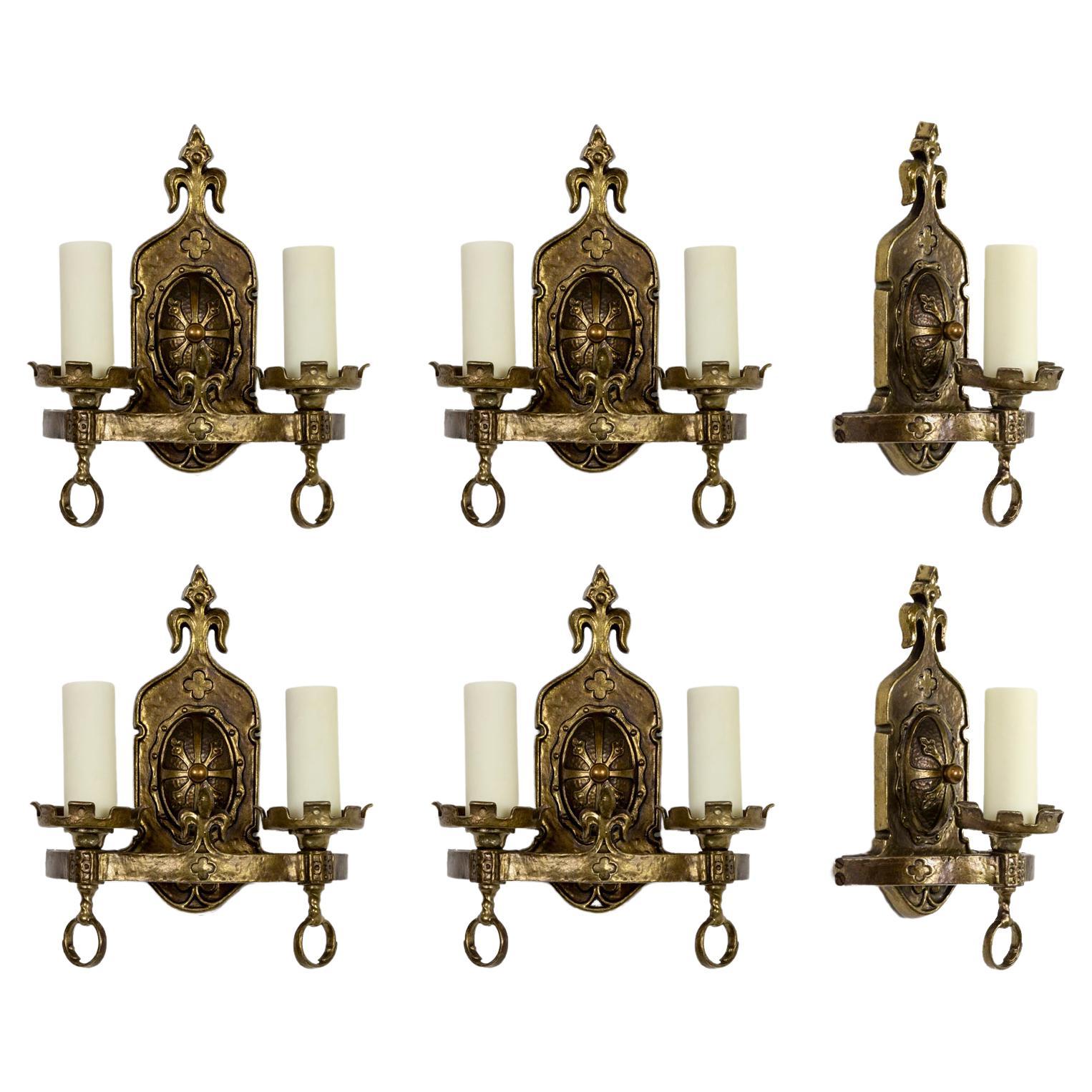 Set of 6 Tudor Spanish Cast Bronze Sconces