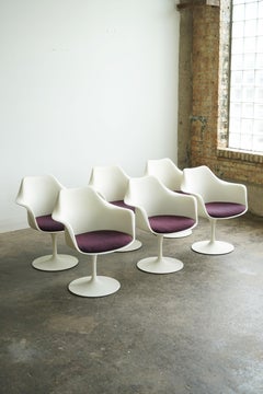 Juego de 6 sillones Tulip de Eero Saarinen para Knoll, tapicería plomada, años 60