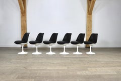 Ensemble de 6 chaises de salle à manger Tulip en cuir noir par Eero Saarinen pour Knoll, années 1960