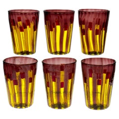 Set of 6 tumblers, Yellow and Amethyst color with bright red accents, Piattelli