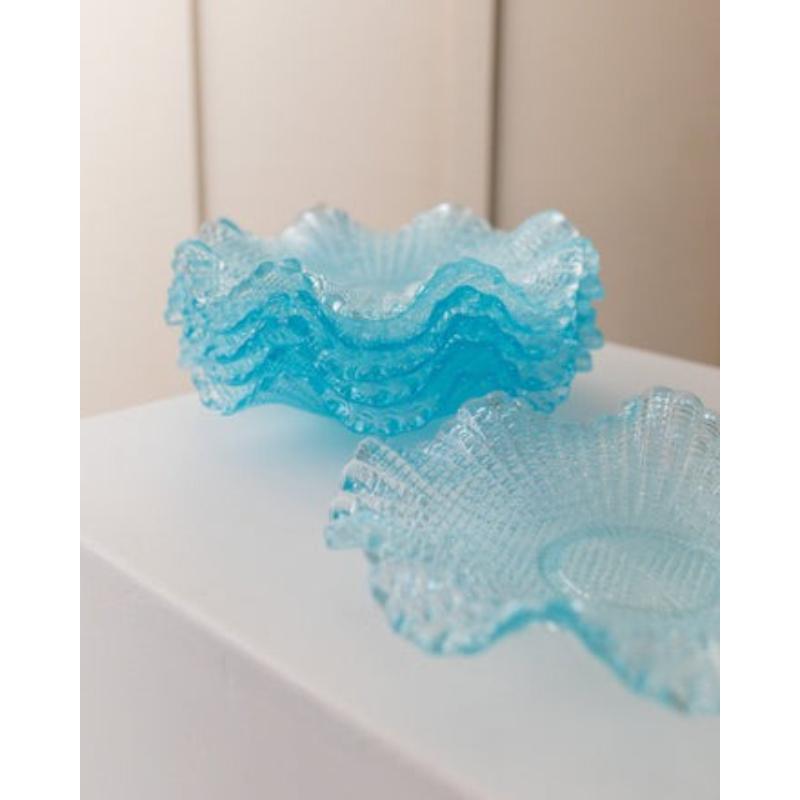 Set of 6 Turquoise Crystal Glass Bowls, Fenton Murano, 1980s Regency Style For Sale 5