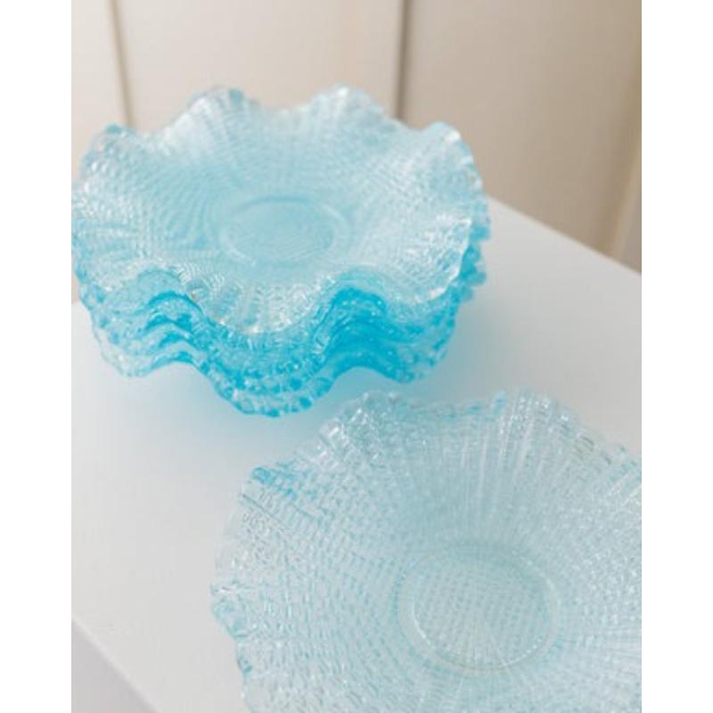 Set of 6 Turquoise Crystal Glass Bowls, Fenton Murano, 1980s Regency Style For Sale 3