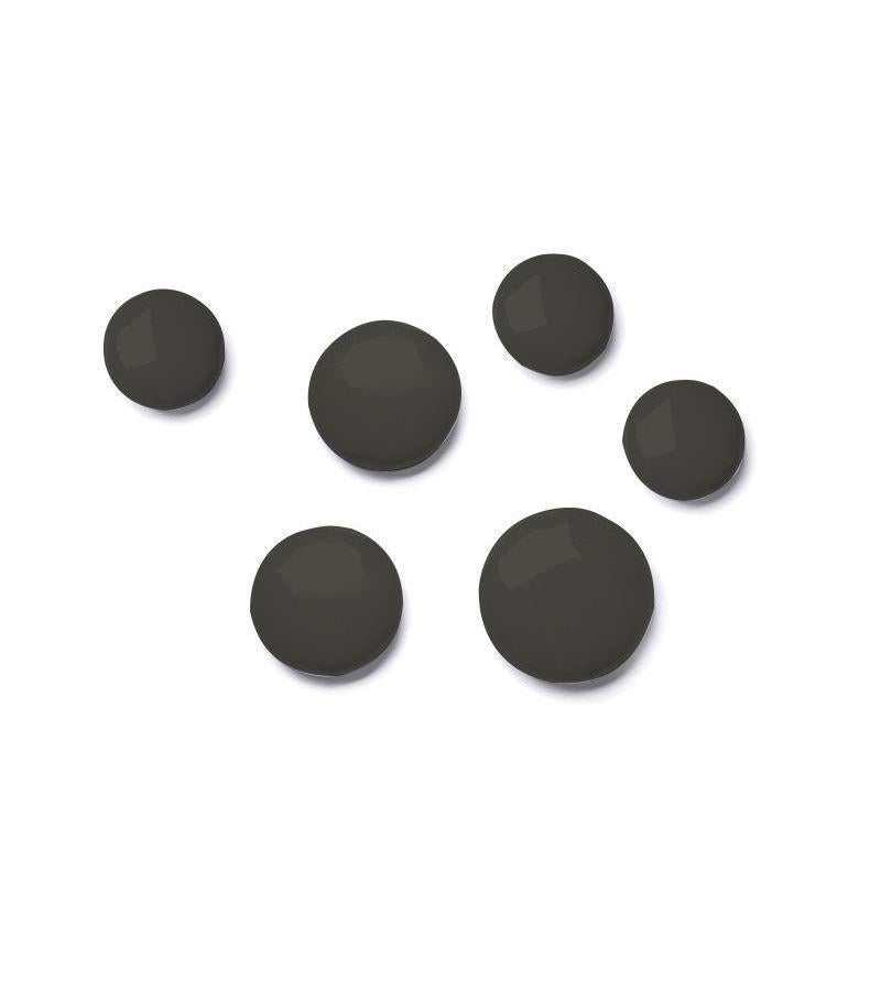 Set of 6 umbra grey pin wall decor by Zieta
Dimensions: diameter 10, 12, 14 cm 
Material: stainless steel. 
Finish: polished.
Available powder-coated in colors: beige grey, graphite, grey blue, stainless steel, moss green, umbra grey, water blue,
