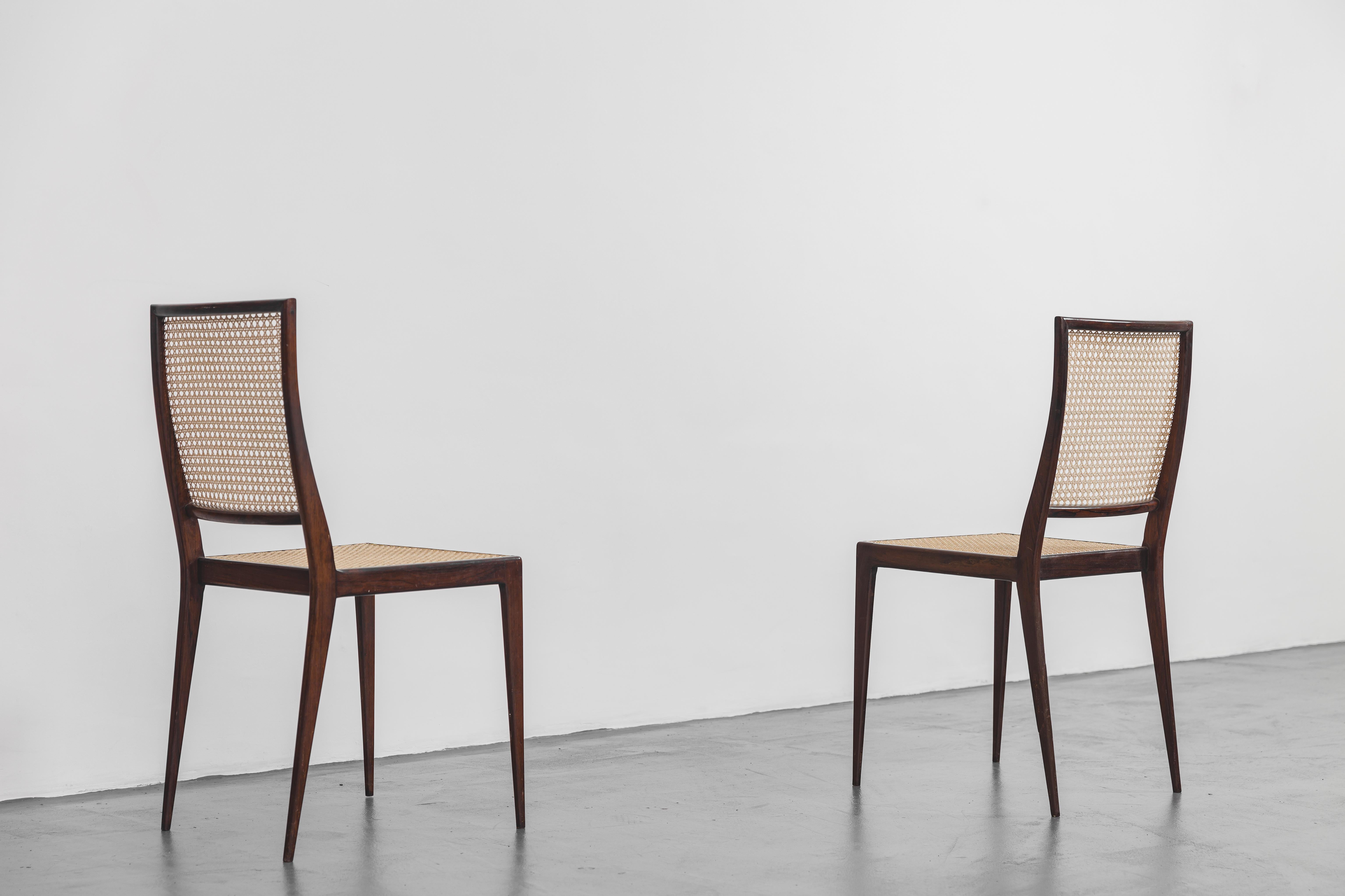 Cane Set of 6 Unilabor Chairs MT 552, Geraldo de Barros, 1960s, Brazilian Design For Sale