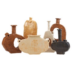 Ensemble de 6 vases uniques en céramique aux couleurs claires et chaudes de Willem Van Hooff