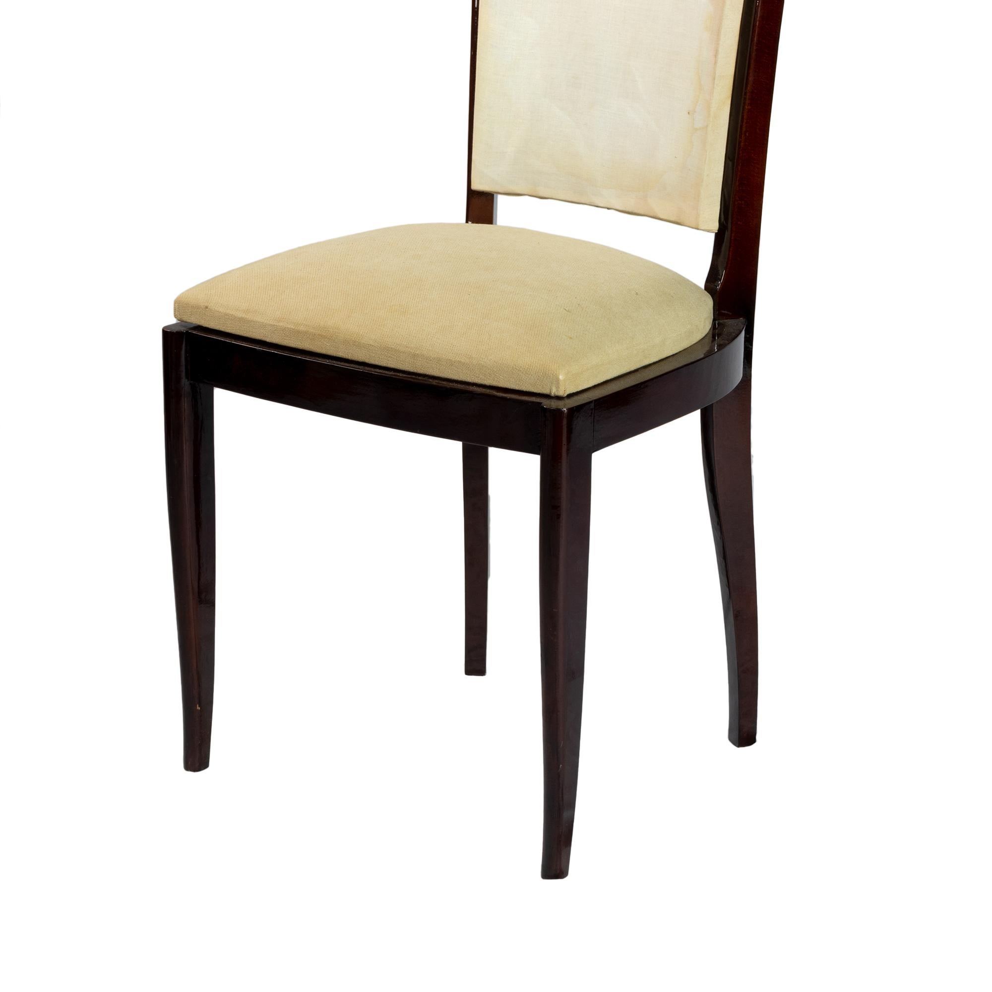Wood Set of 6 Unlined Chairs, Art Deco Jules Leleu, 20th Century For Sale