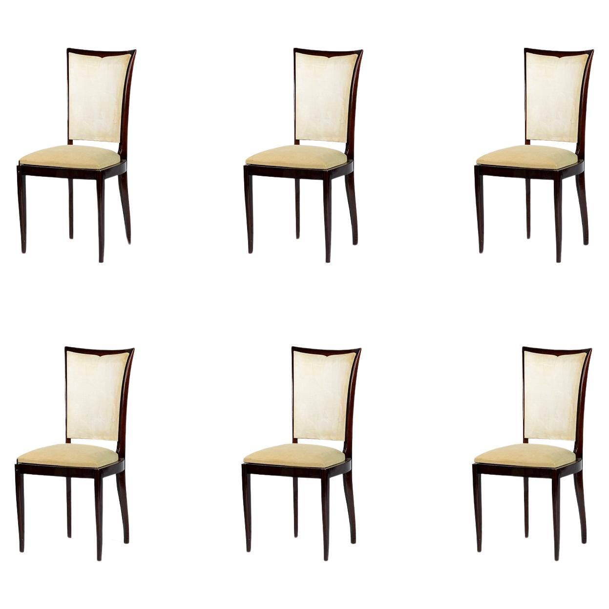 Set of 6 Unlined Chairs, Art Deco Jules Leleu, 20th Century For Sale