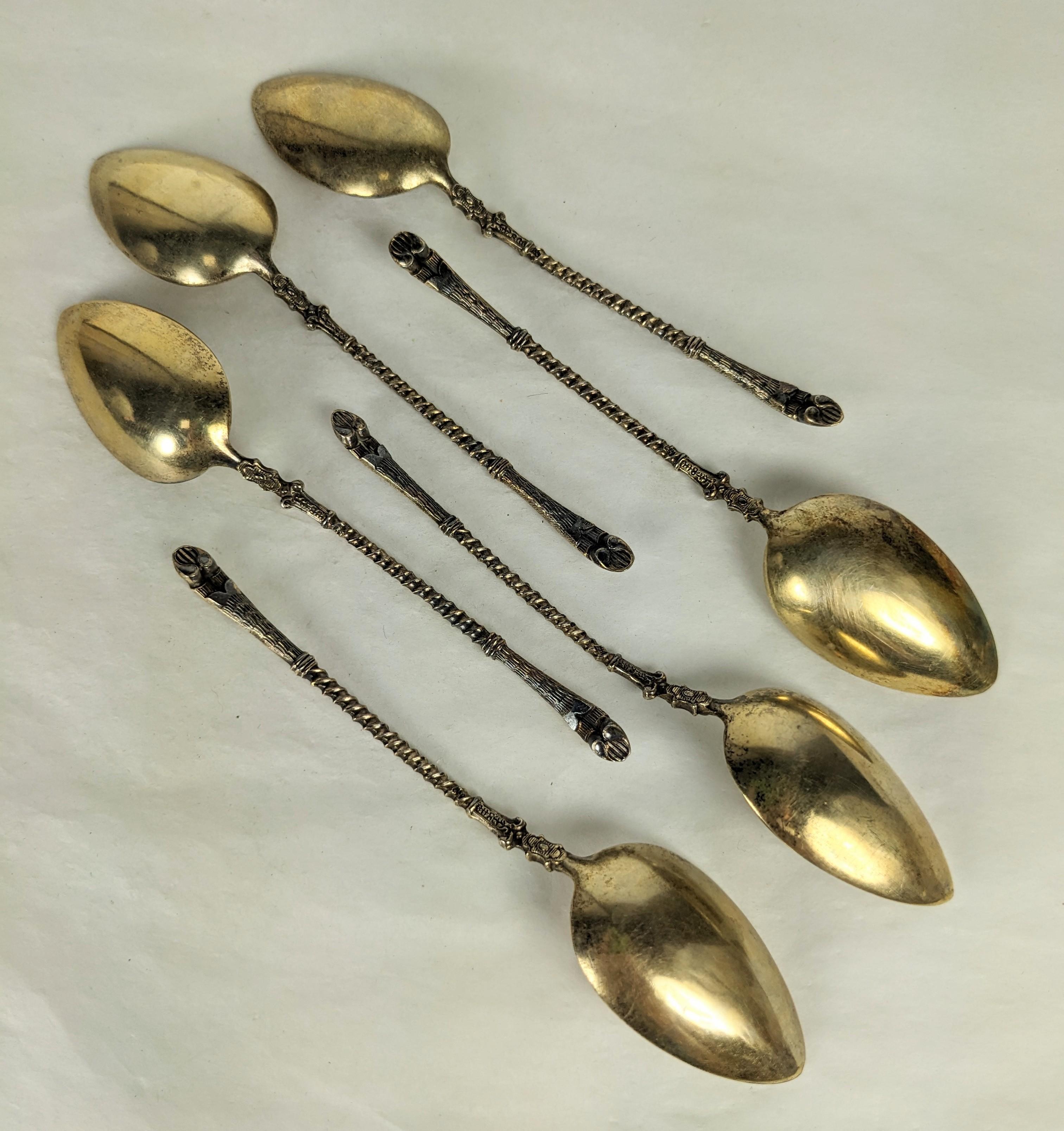 Silver Set of 6 Unusual Figural Demitasse Spoons, Animal Hooves For Sale
