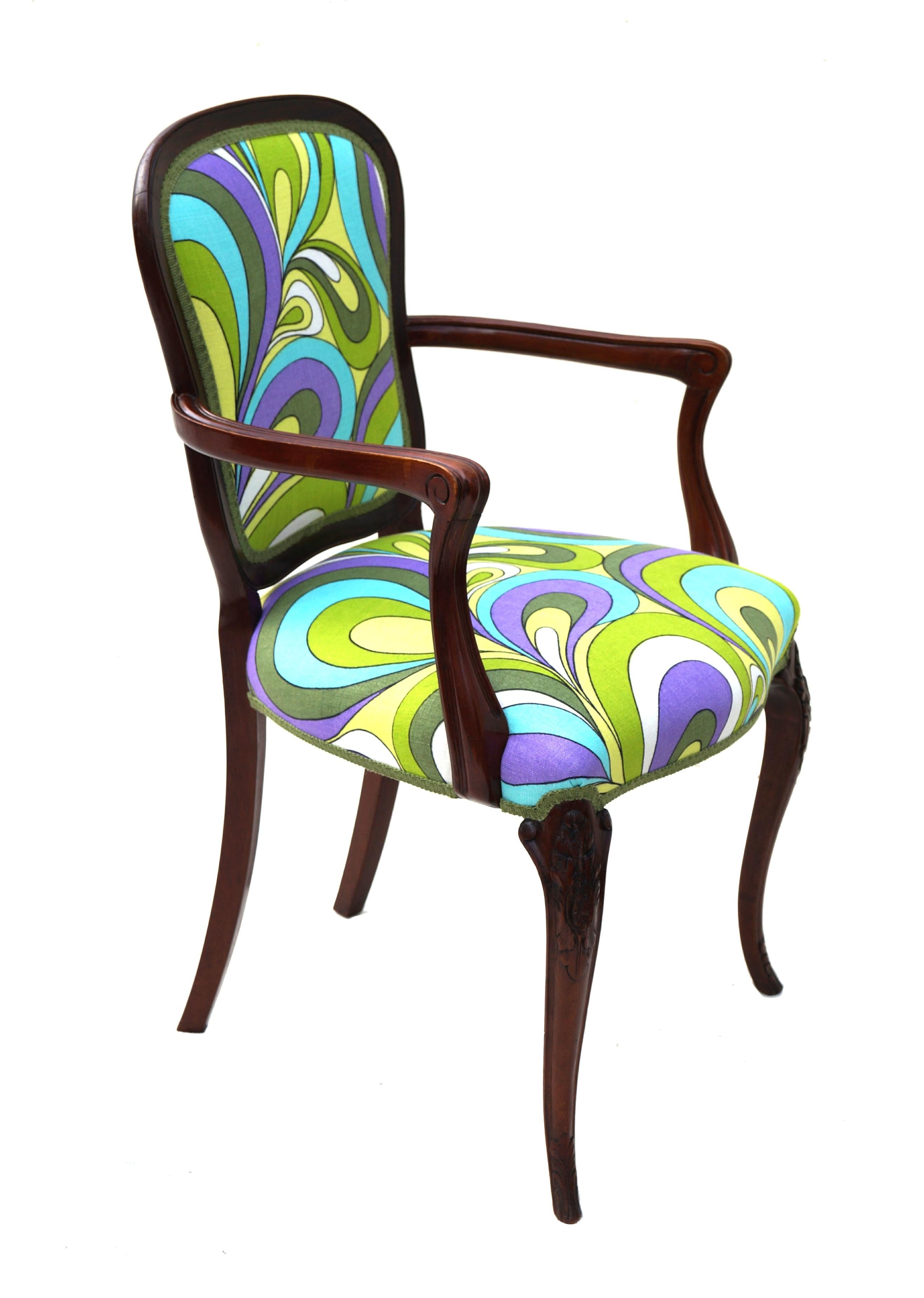 Set 6 Unusual French Provincial Hollywood Regency Pucci Style Dining Room Chairs For Sale 7