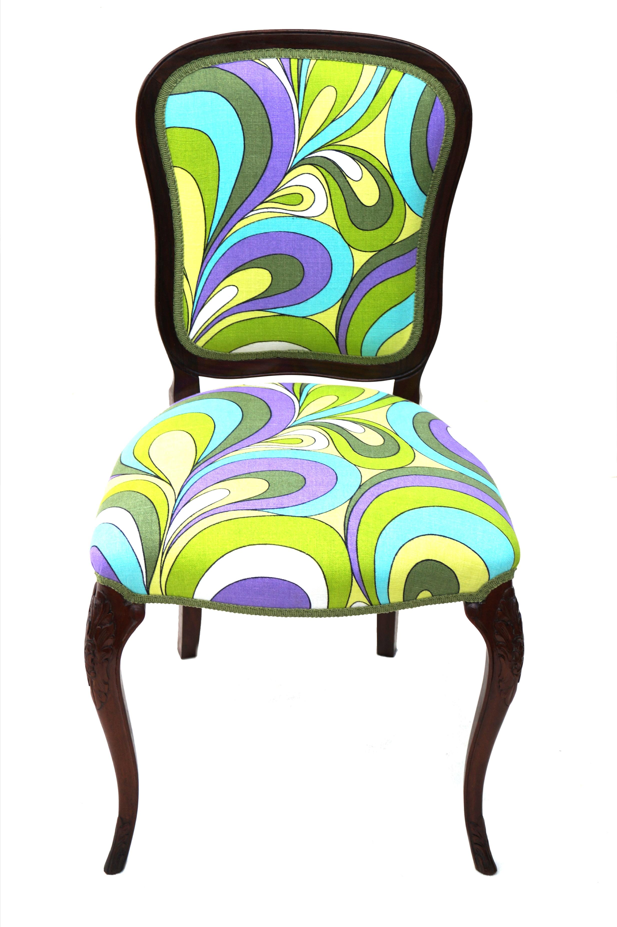 Set 6 Unusual French Provincial Hollywood Regency Pucci Style Dining Room Chairs For Sale 8