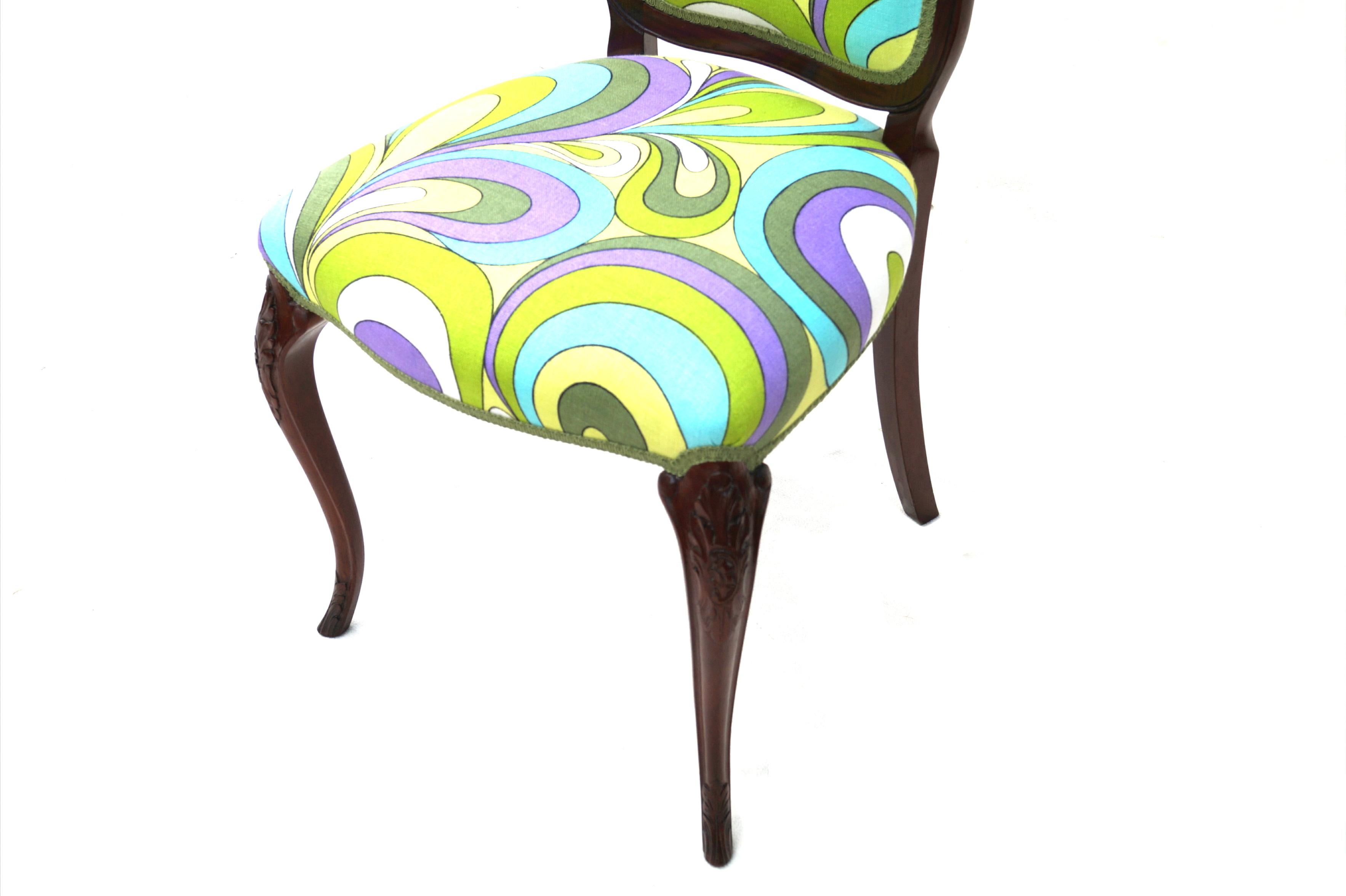 Set 6 Unusual French Provincial Hollywood Regency Pucci Style Dining Room Chairs For Sale 9