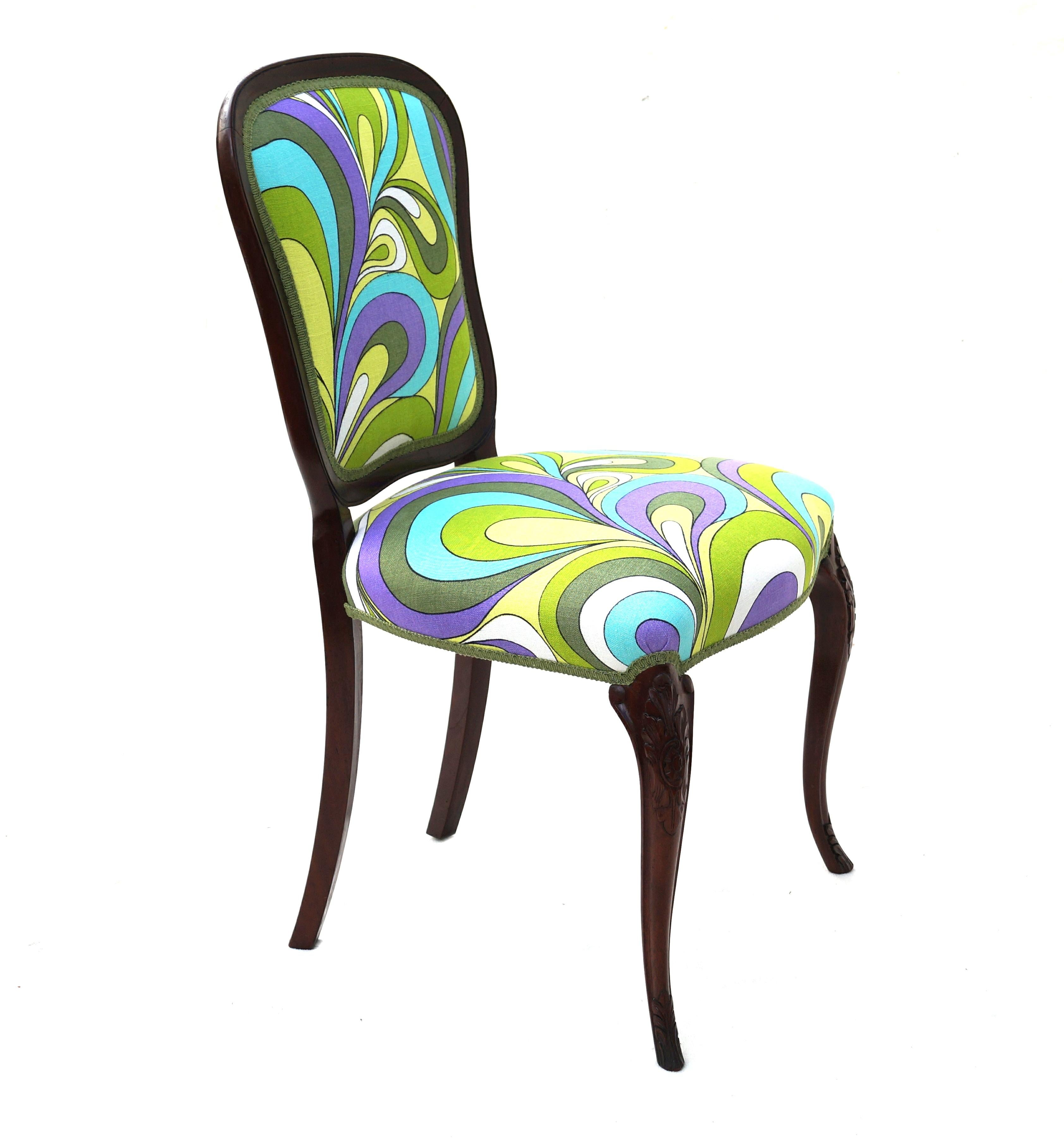Set 6 Unusual French Provincial Hollywood Regency Pucci Style Dining Room Chairs For Sale 13