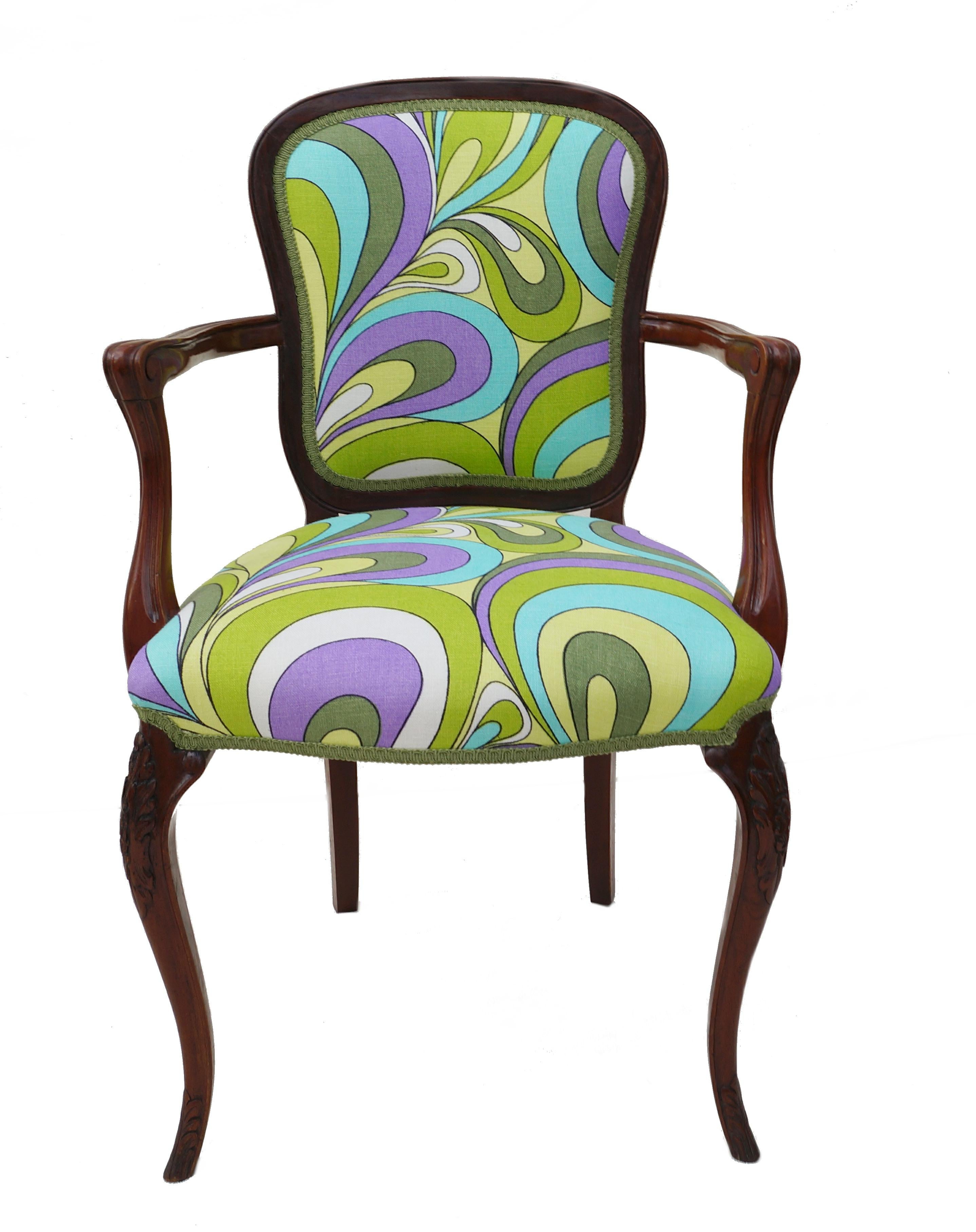 Set 6 Unusual French Provincial Hollywood Regency Pucci Style Dining Room Chairs For Sale 2