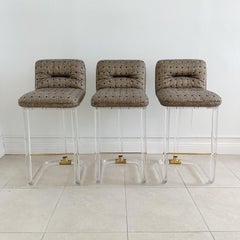 Set di 6 sgabelli da bar girevoli imbottiti di Lion in lucite e ottone firmati Frost