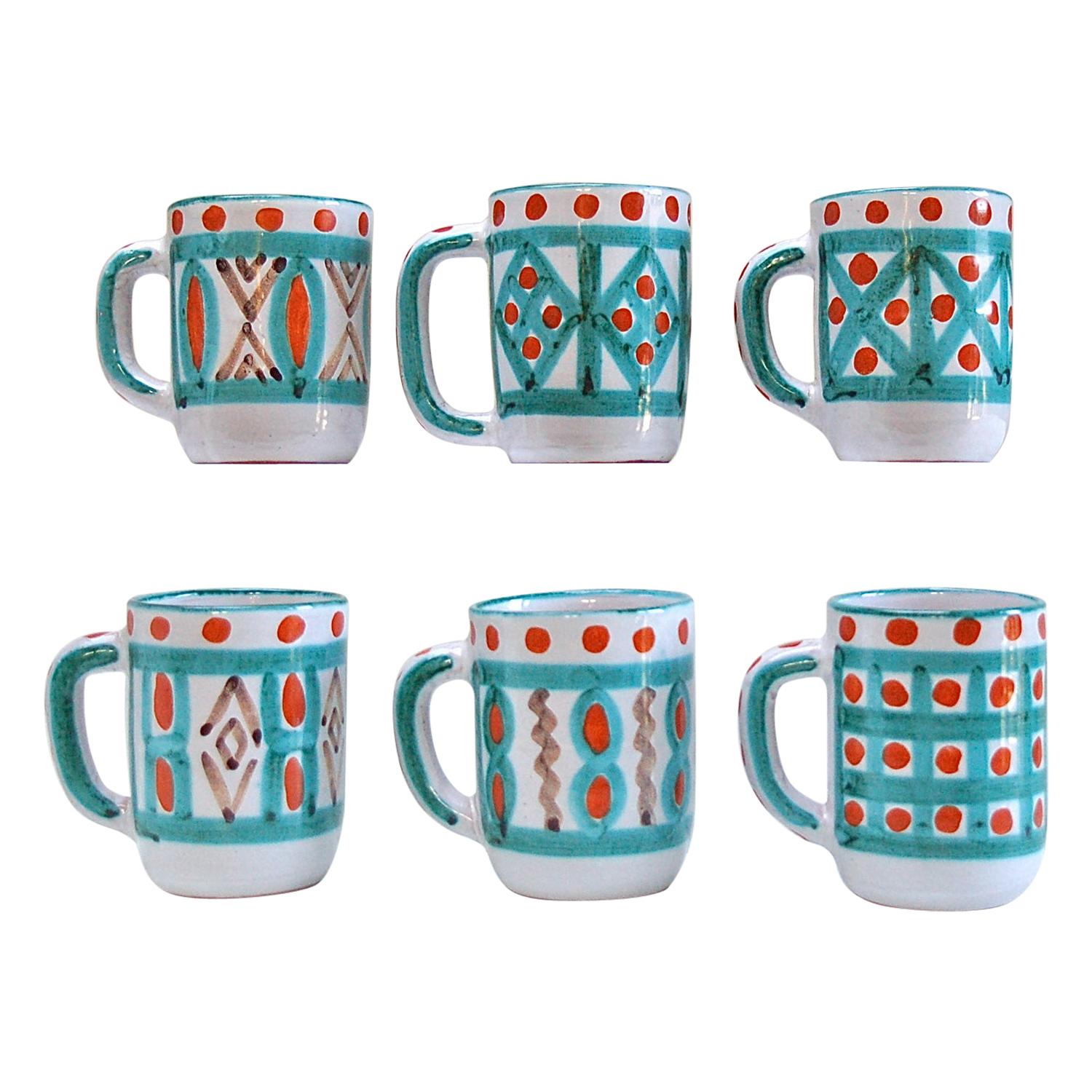 Set of 6 Vallauris Handmade Mugs by Antoine Fazio, 1950s France For Sale