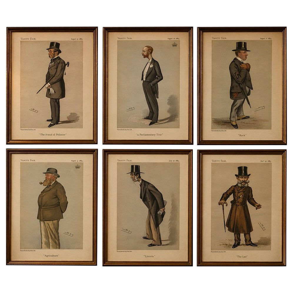 Ensemble de 6 caricatures d'espions de Vanity Fair - Portraits de gentilshommes de l'époque victorienne 1883