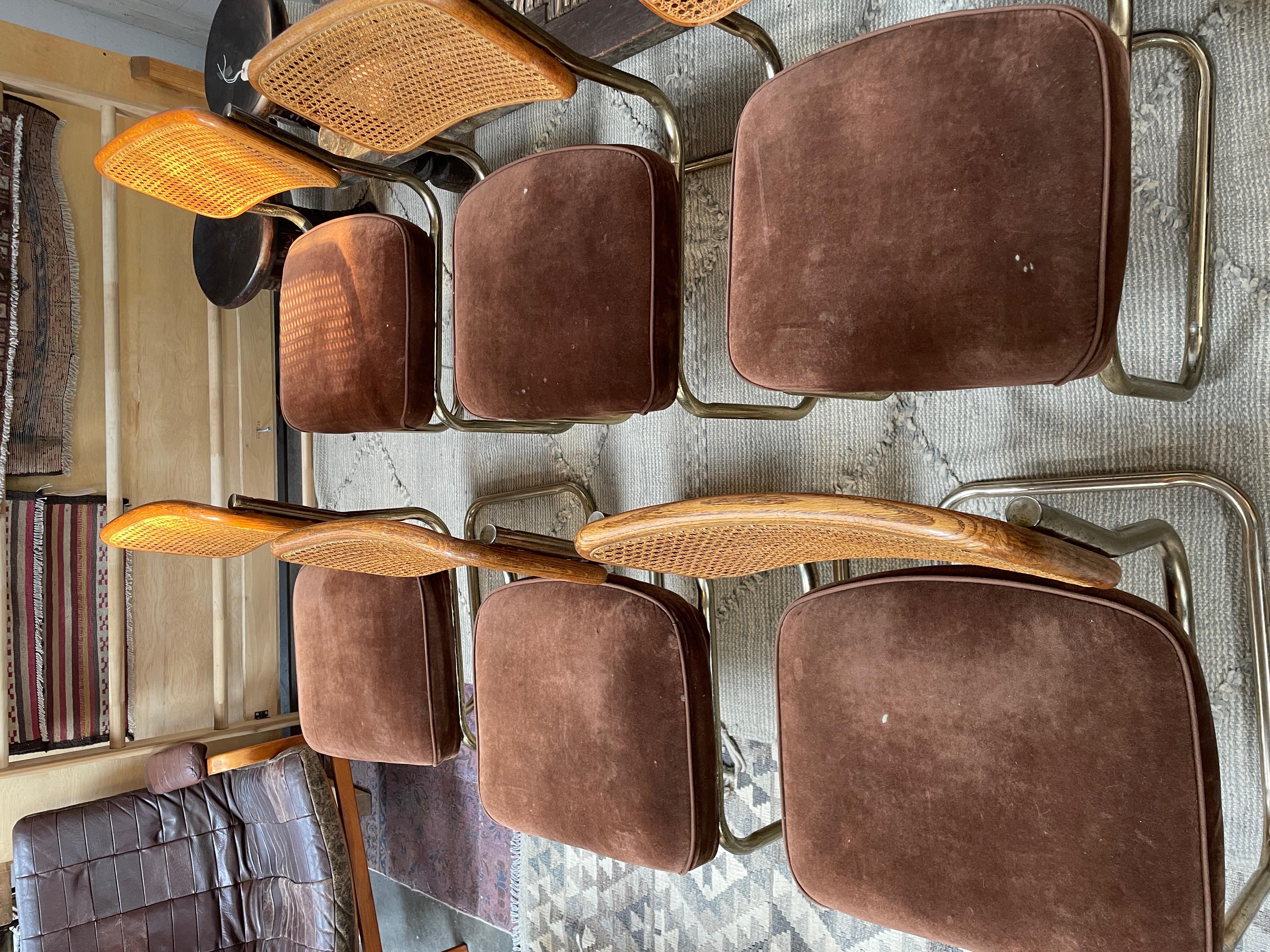 Mid-20th Century Set of 6 Velvet and Cane Dining Chairs