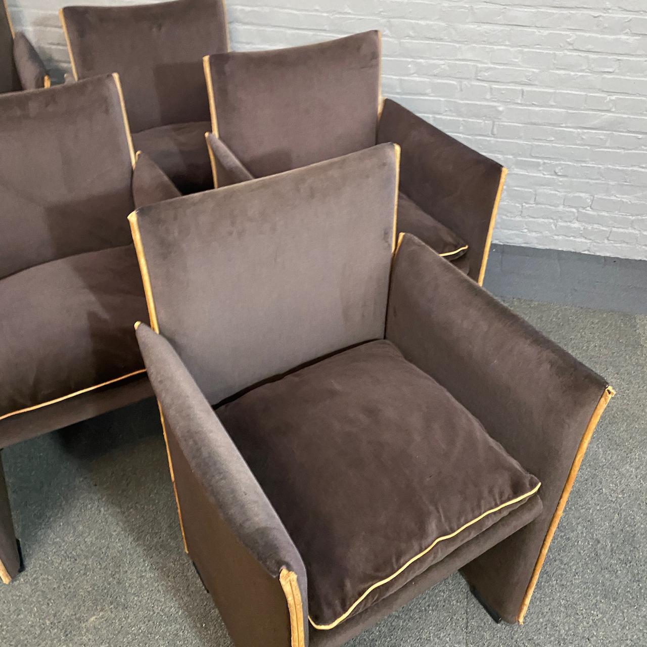 Late 20th Century Set of 6 velvet Mario Bellini 401 BREAK chairs for CASSINA - Italy 1970's For Sale