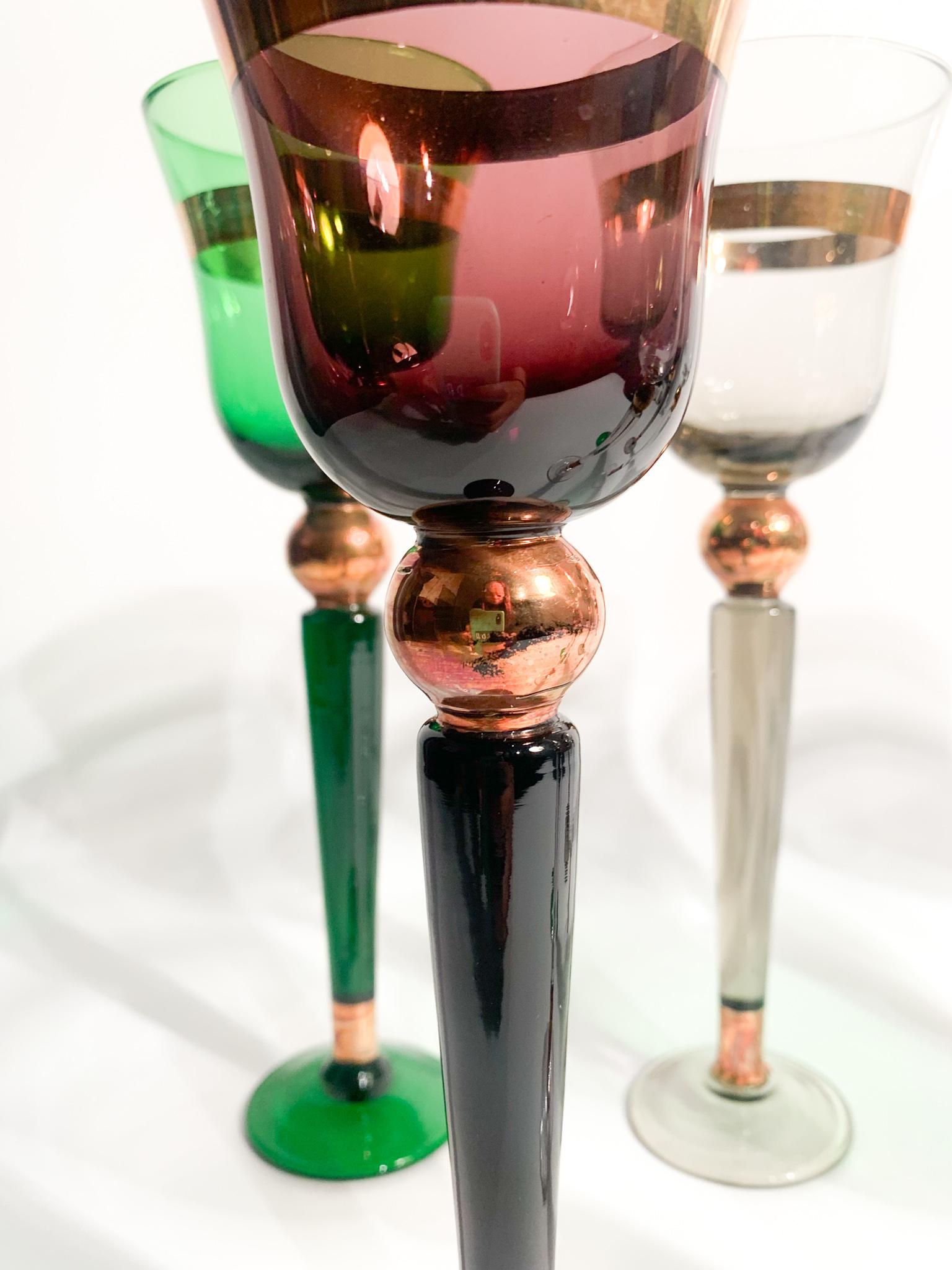 Set of 6 Venini Multicolored Murano Glass Goblets from the 1950s For Sale 6