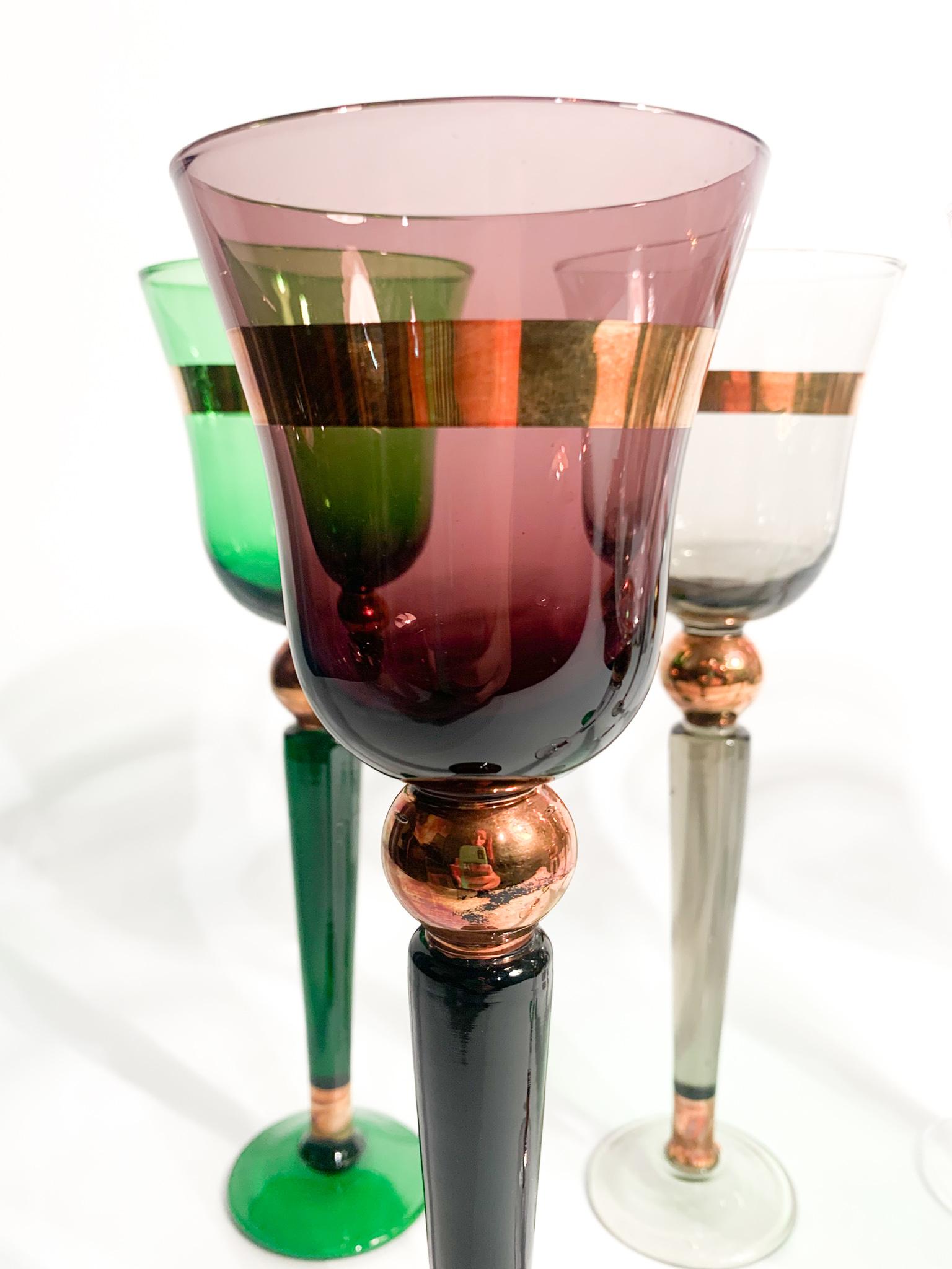 Set of 6 Venini Multicolored Murano Glass Goblets from the 1950s For Sale 8