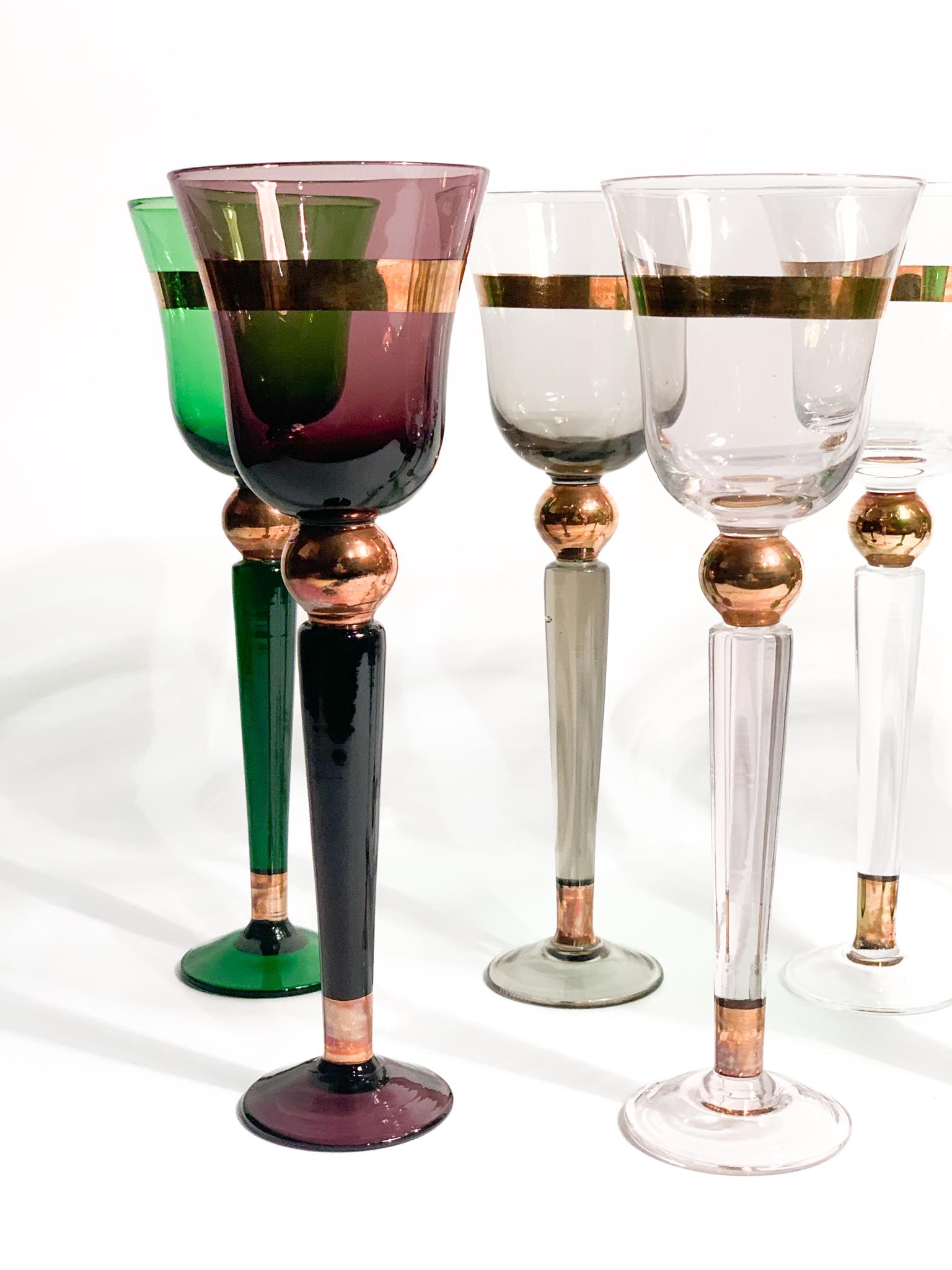 Set of 6 Venini Multicolored Murano Glass Goblets from the 1950s For Sale 10