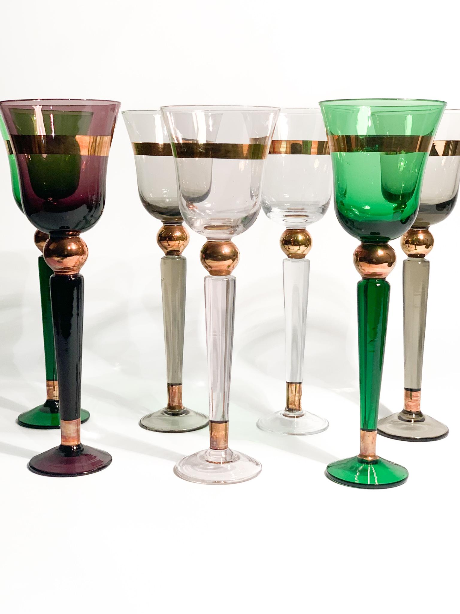 Set of 6 Venini Multicolored Murano Glass Goblets from the 1950s For Sale 11