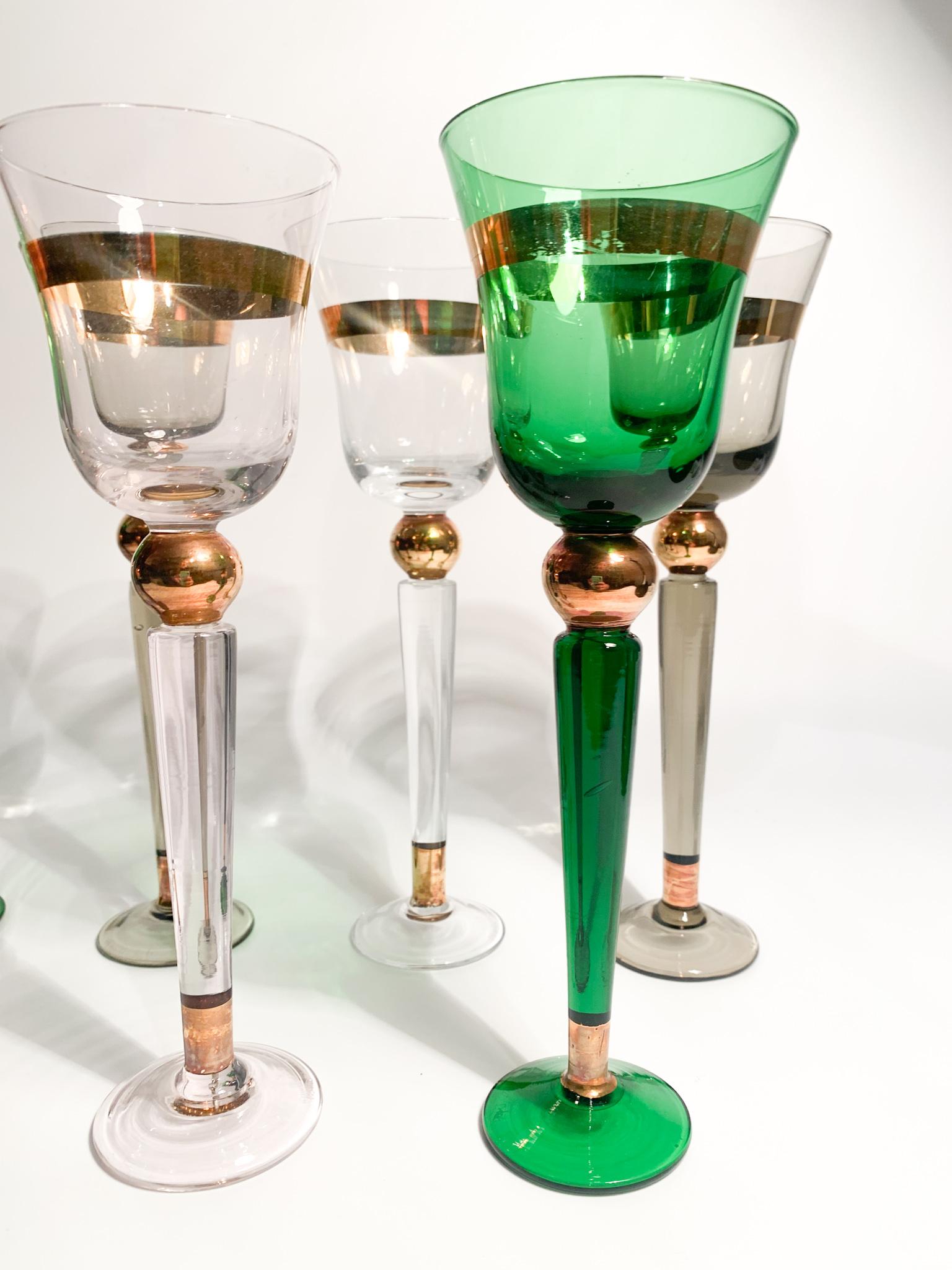 Set of 6 Venini Multicolored Murano Glass Goblets from the 1950s For Sale 12