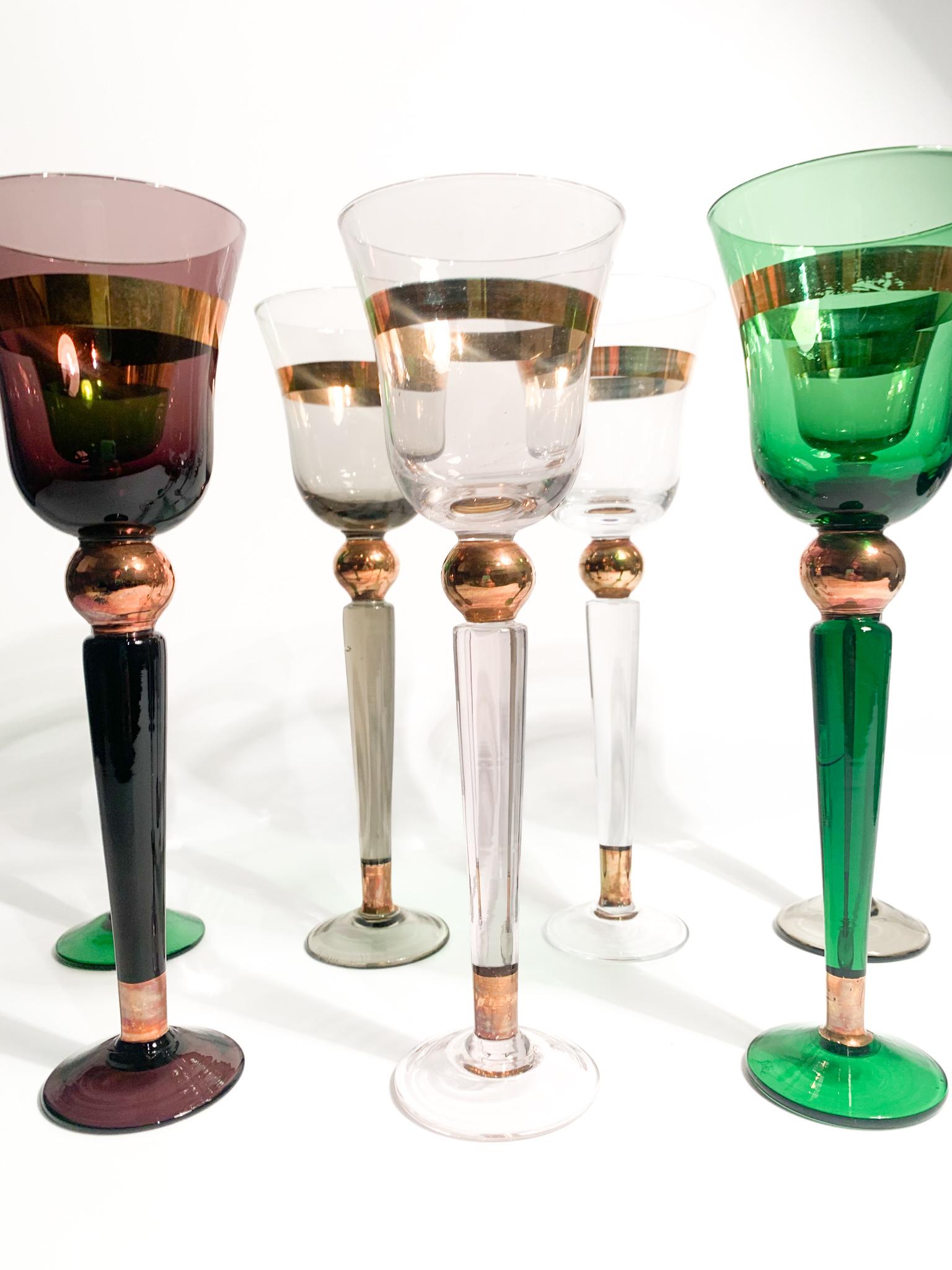 Set of 6 Venini Multicolored Murano Glass Goblets from the 1950s For Sale 13
