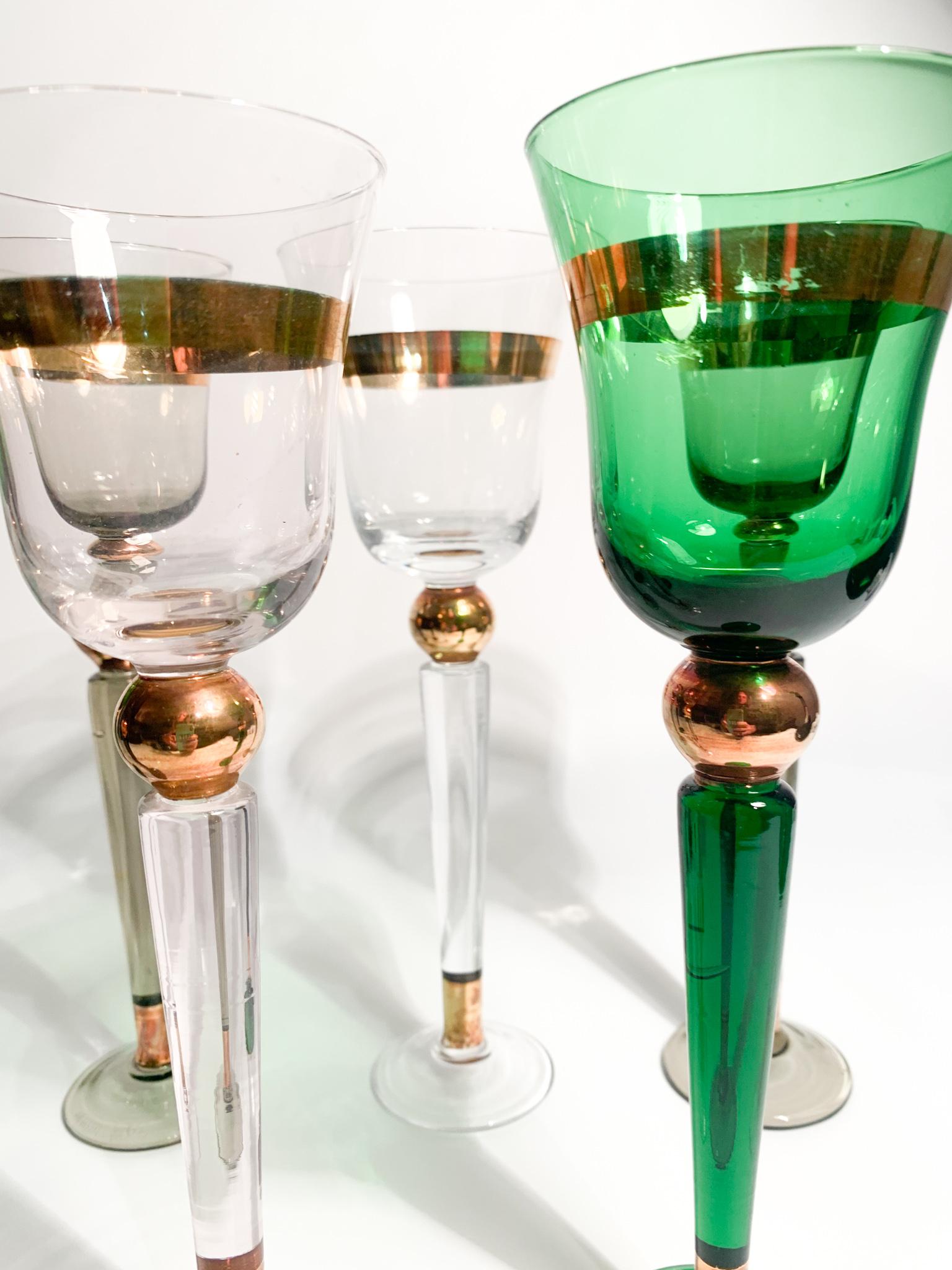 Mid-20th Century Set of 6 Venini Multicolored Murano Glass Goblets from the 1950s For Sale