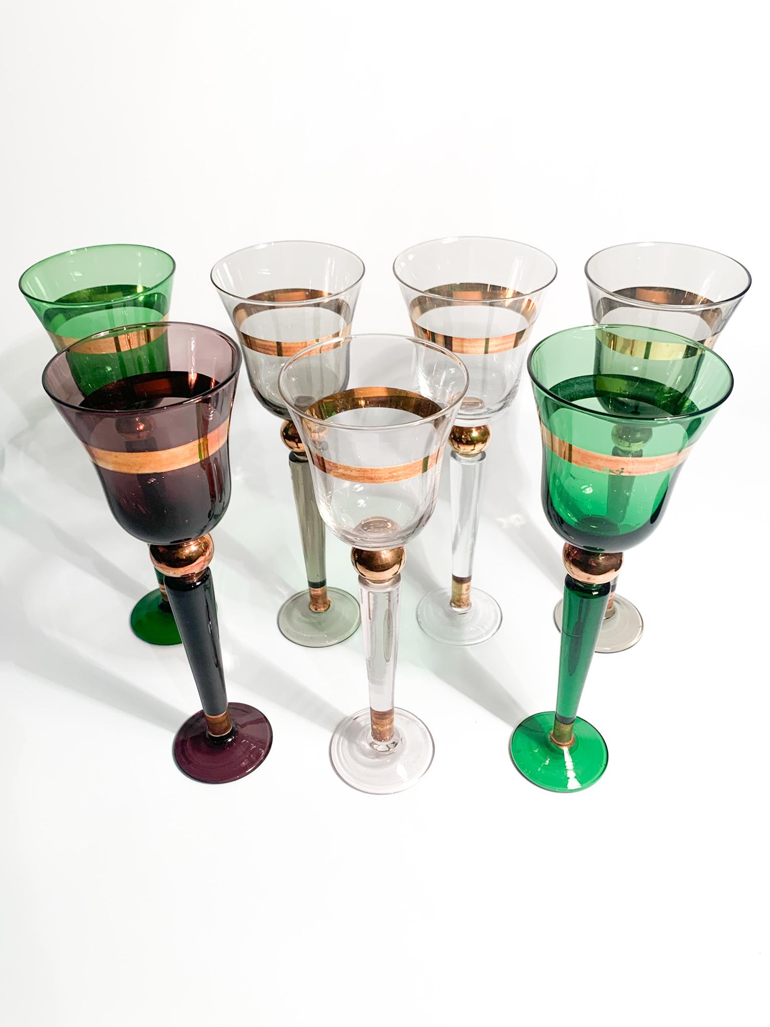 Set of 6 Venini Multicolored Murano Glass Goblets from the 1950s For Sale 1