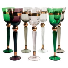 Retro Set of 6 Venini Multicolored Murano Glass Goblets from the 1950s