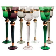 Set of 6 Venini Multicolored Murano Glass Goblets from the 1950s