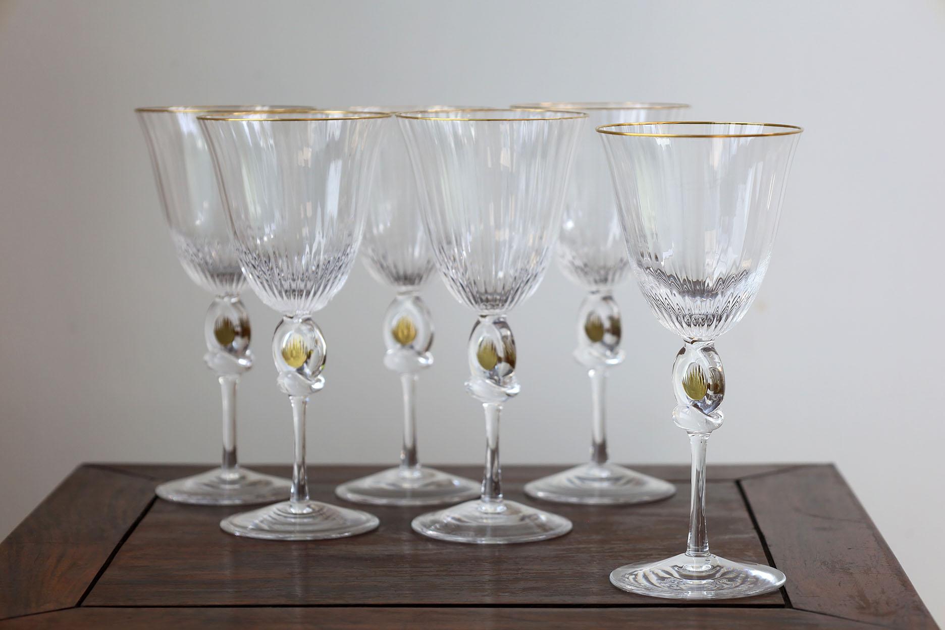 Cristallo Set di 6 rarissimi bicchieri da vino in cristallo Daum in vendita