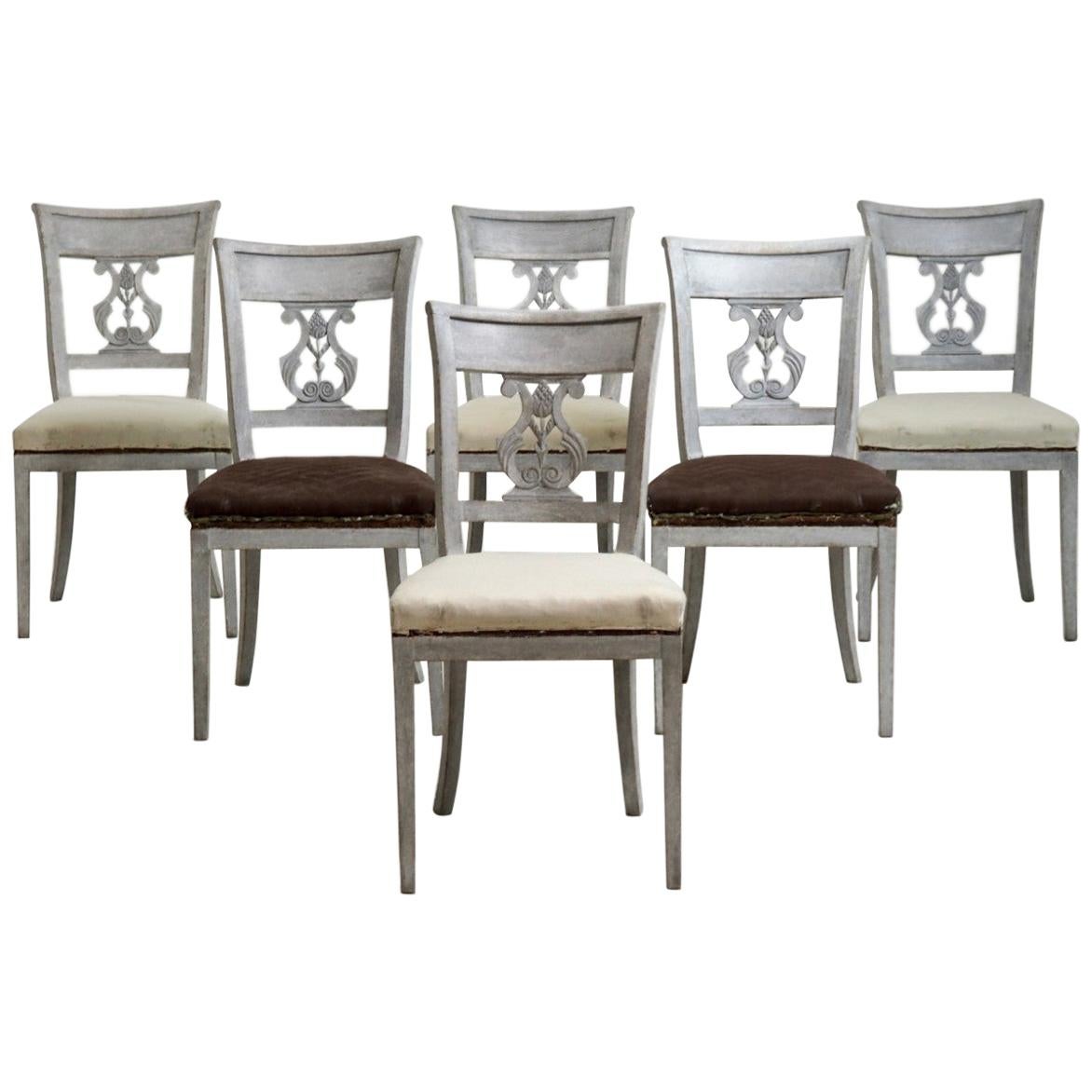 Set of 6 Very Rare Dinning Room Chairs, circa 1820 For Sale