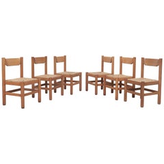 Set of 6 Vico Magistretti Attributed "Carimate" Oak and Rush Dining Chairs