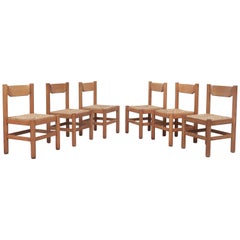 Set of 6 Vico Magistretti Attributed "Carimate" Oak and Rush Dining Chairs