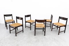 Set of 6 Vico Magistretti Inspired Wenge Dining Chairs with Rush Seats